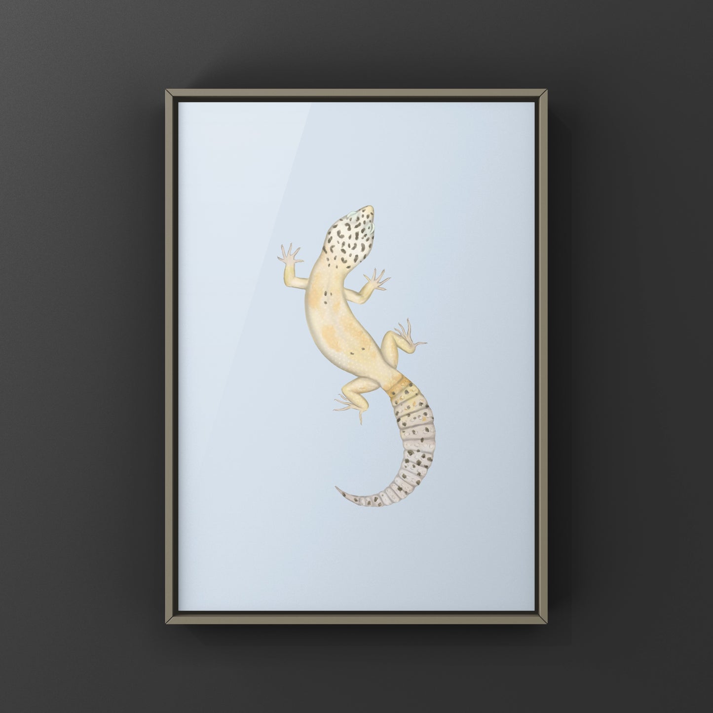 Colorful Ghost Leopard Gecko art print by The Silk Ranch depicting Eublepharis macularius on a neutral background.