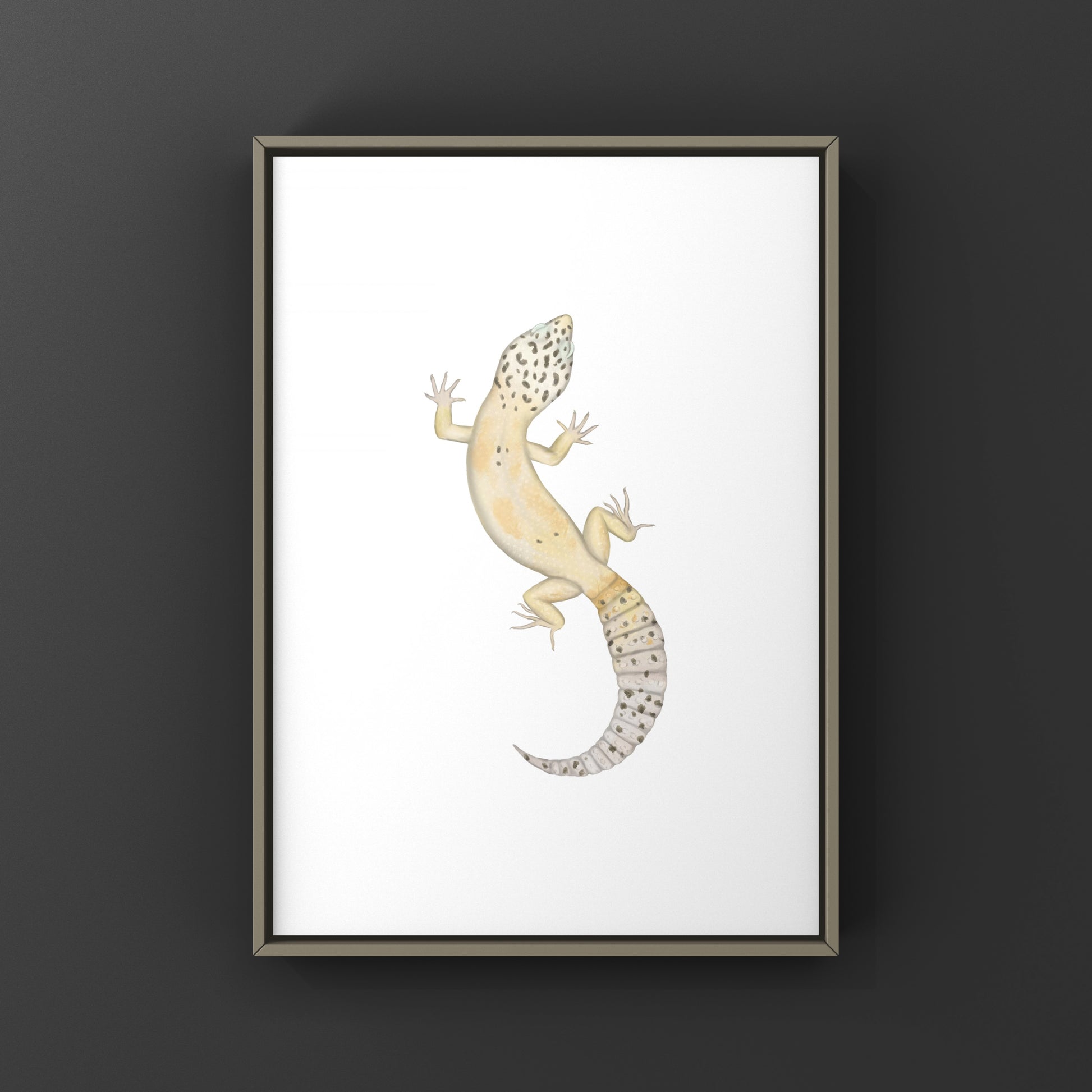Leopard gecko art print featuring detailed illustration of Eublepharis macularius on high-quality paper by The Silk Ranch