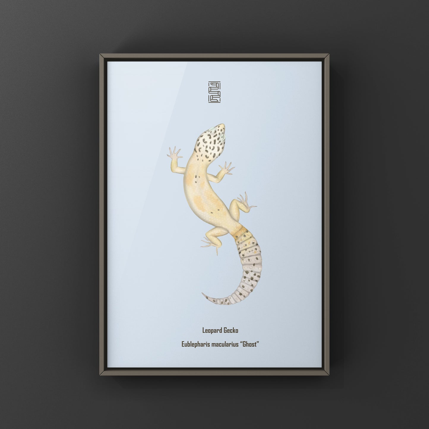 Ghost leopard gecko art print showing detailed illustration of Eublepharis macularius on high-quality paper.