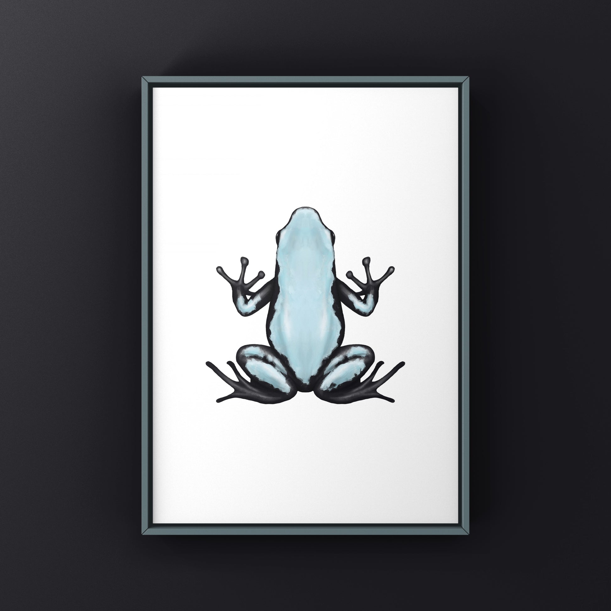Blue Splash Back Poison Frog art print by The Silk Ranch featuring vibrant Adelphobates galactonotus design on high-quality paper.