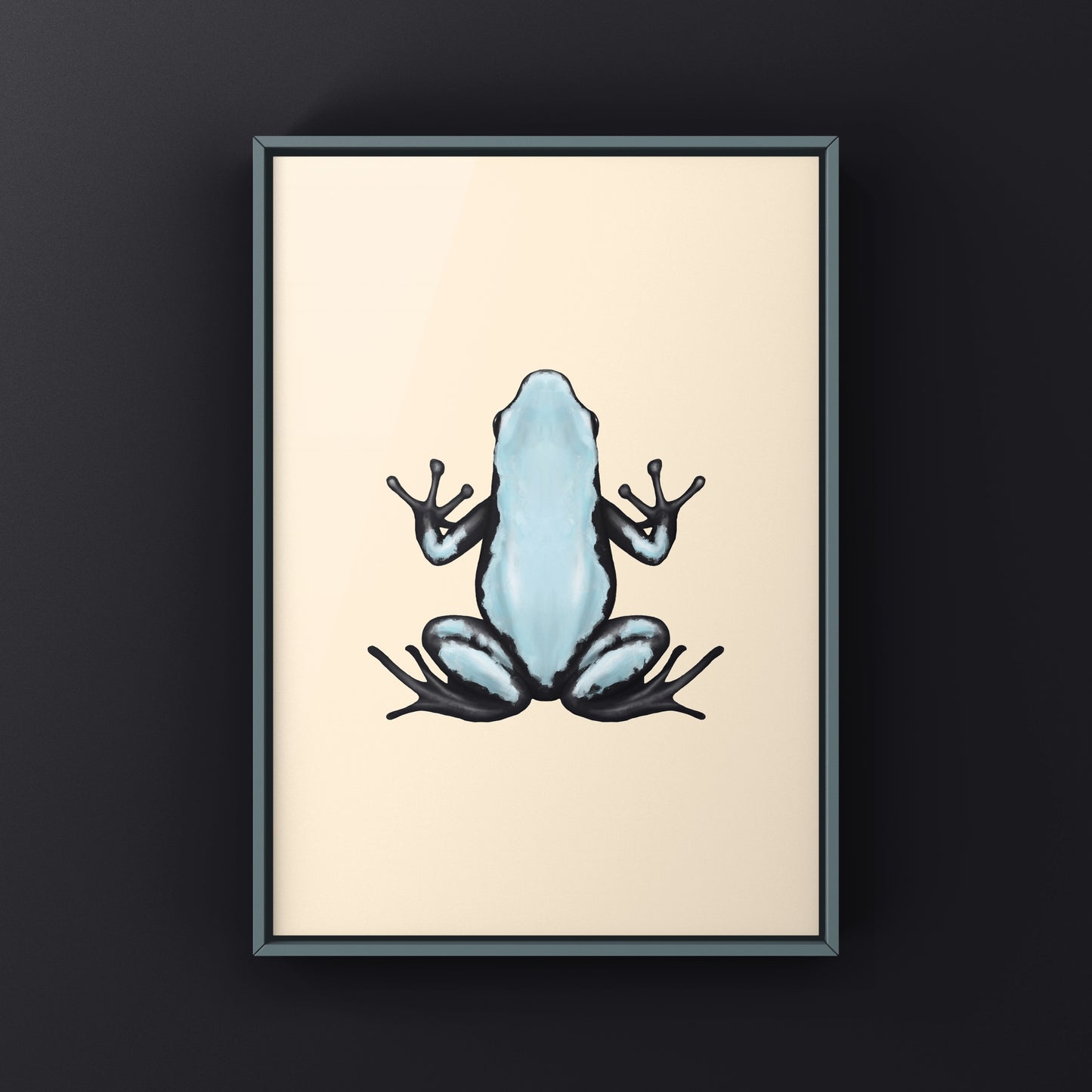 Blue Splash Back Poison Frog art print by The Silk Ranch featuring vibrant Adelphobates galactonotus illustration.
