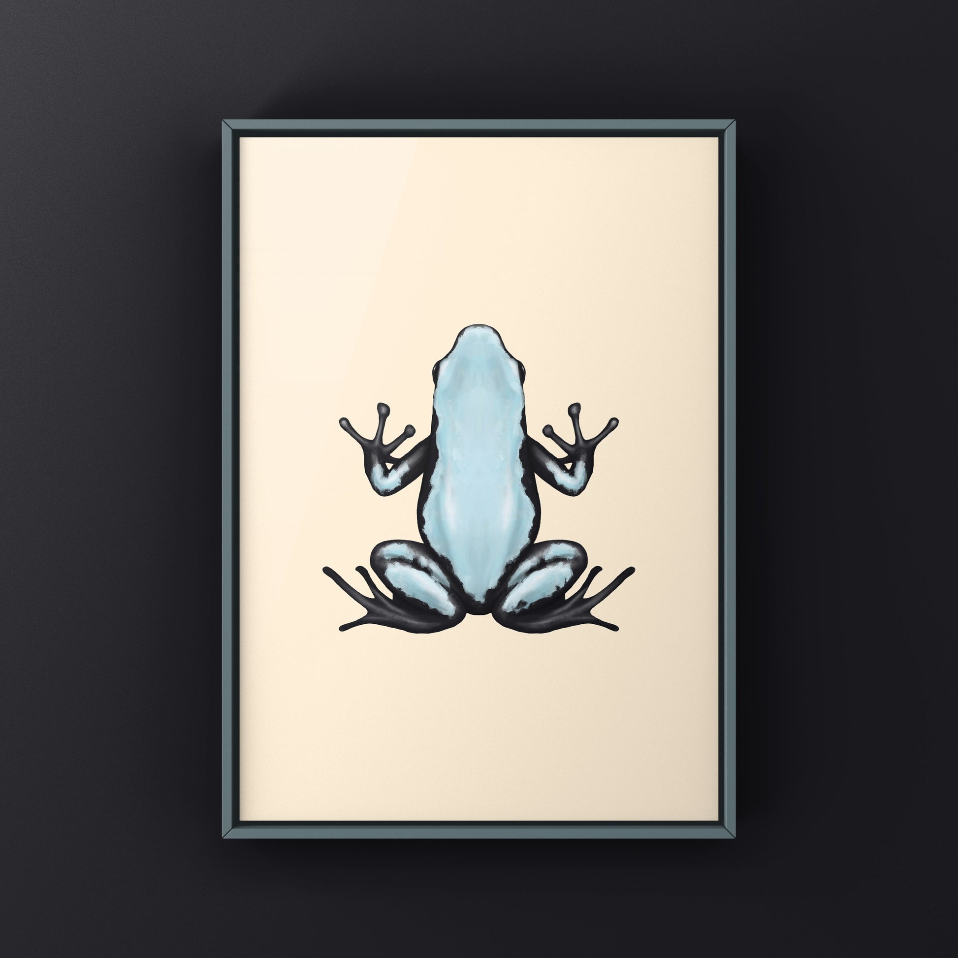 Blue Splash Back Poison Frog art print by The Silk Ranch featuring vibrant Adelphobates galactonotus illustration.