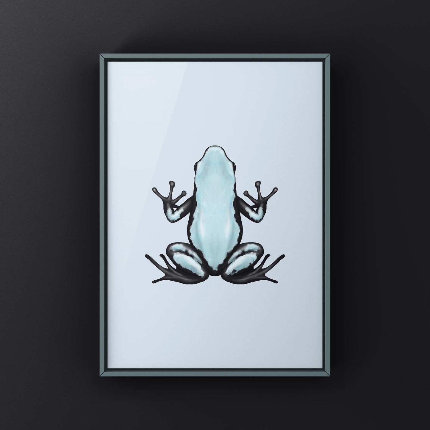 Blue Splash Back Poison Frog art print by The Silk Ranch featuring vibrant Adelphobates galactonotus illustration.