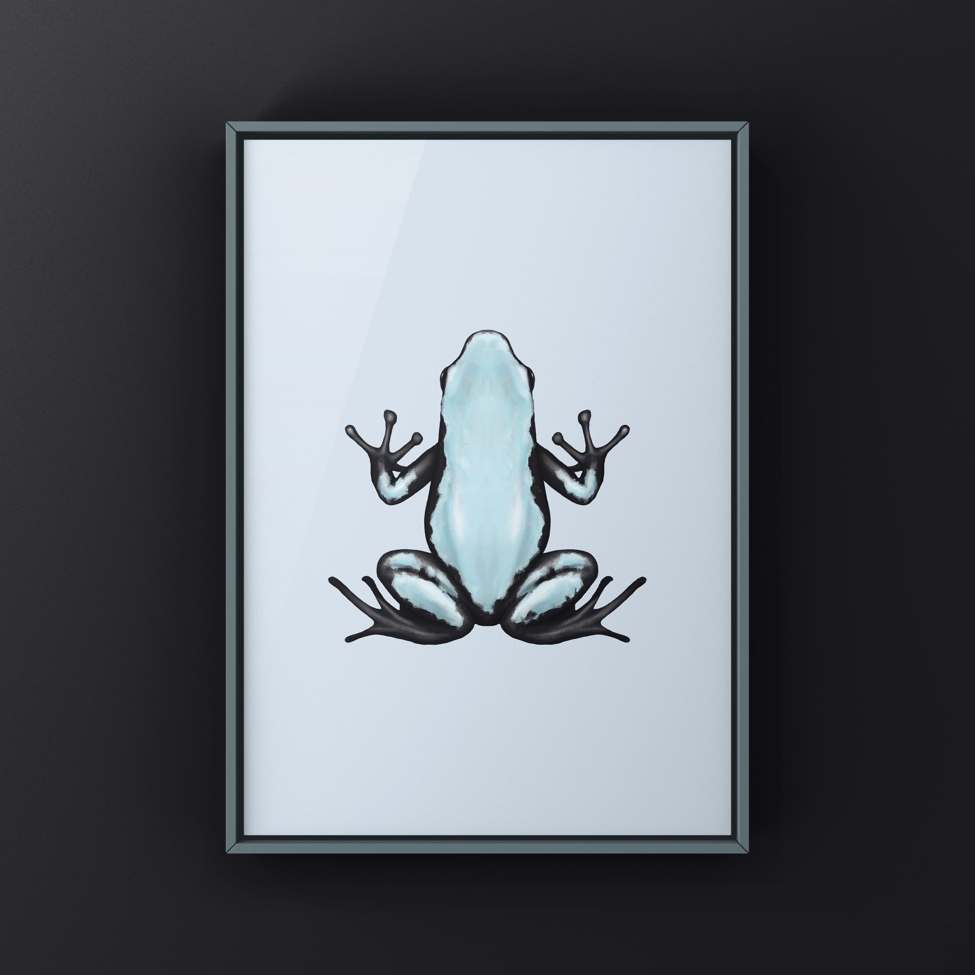 Blue Splash Back Poison Frog art print by The Silk Ranch featuring vibrant Adelphobates galactonotus illustration.