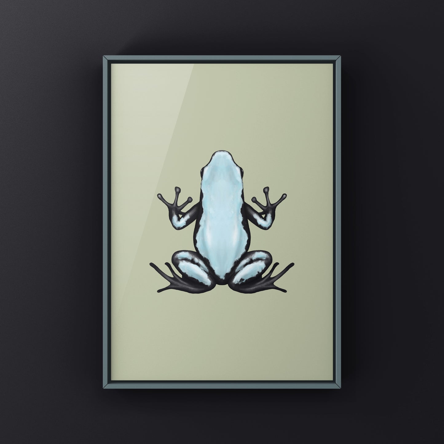 Blue Splash Back Poison Frog art print by The Silk Ranch featuring vibrant Adelphobates galactonotus illustration.