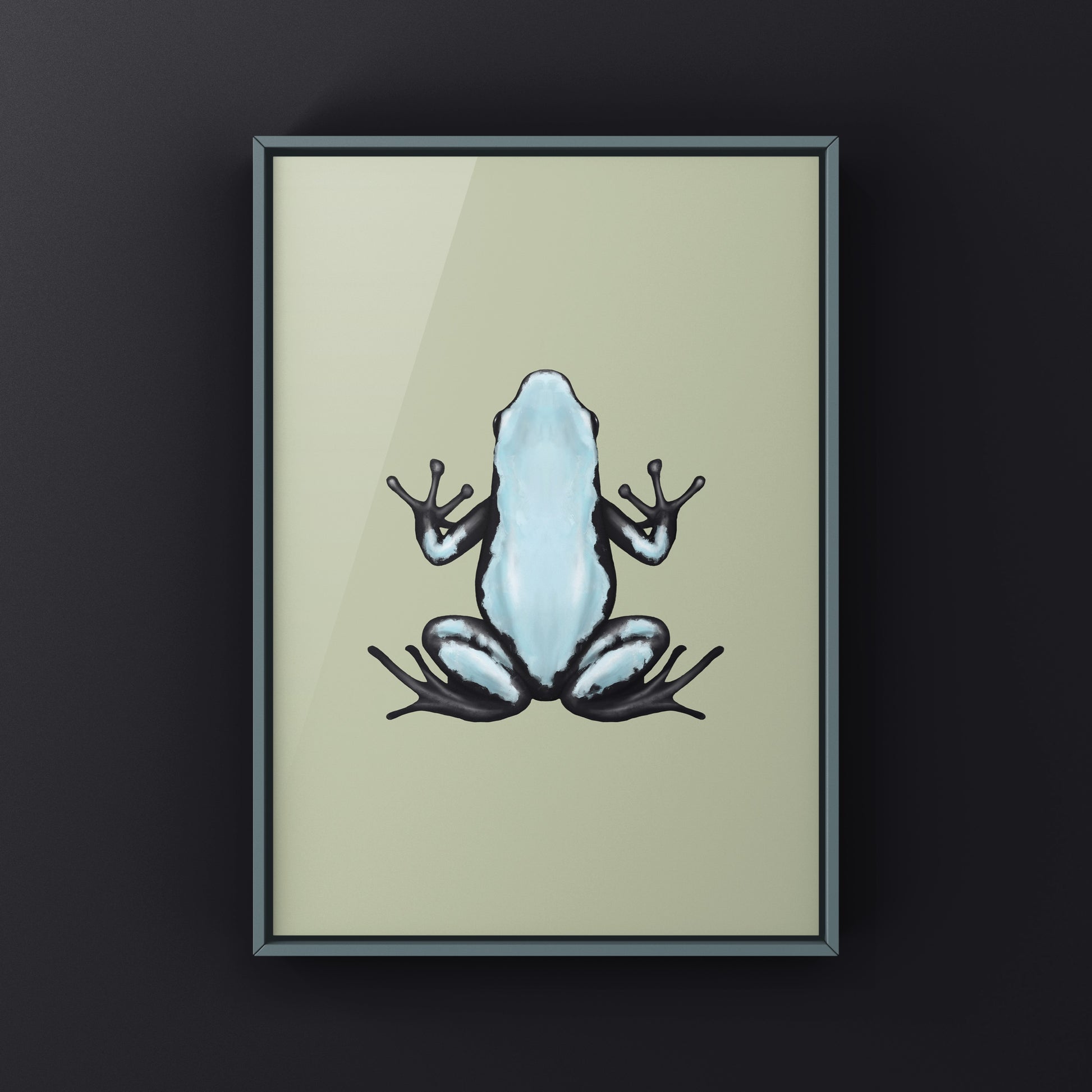 Blue Splash Back Poison Frog art print by The Silk Ranch featuring vibrant Adelphobates galactonotus illustration.