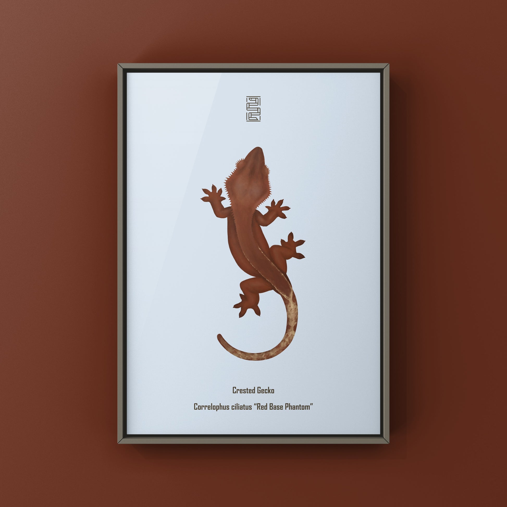 Red Base Phantom Crested Gecko art print showcasing detailed illustrations of Correlophus ciliatus by The Silk Ranch.
