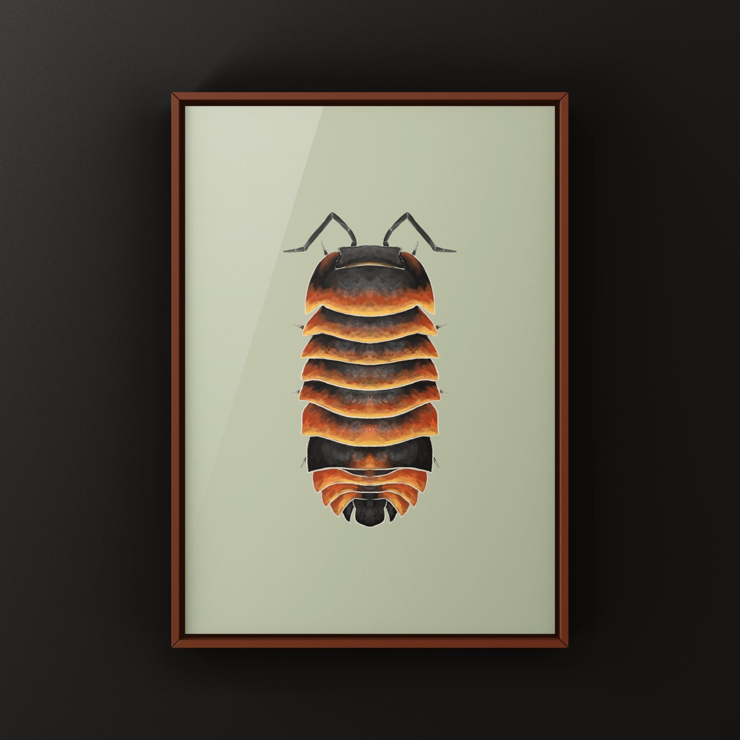 Colorful Ember Bee Isopod Ardentiella sp. art print by The Silk Ranch showcasing detailed, vibrant illustration of the unique crustacean.