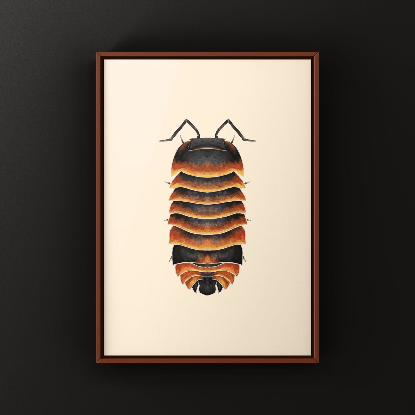 Ember Bee isopod art print by The Silk Ranch featuring detailed illustration of Ardentiella sp. Ember Bee isopod on textured background.