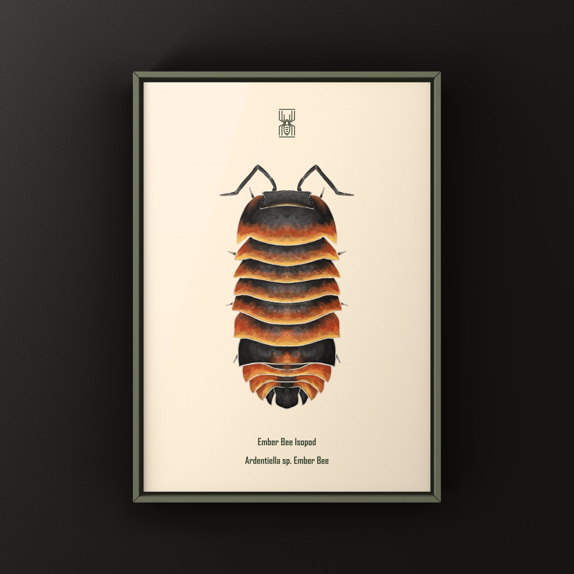 Illustration of an Ember Bee isopod from Ardentiella species, detailed art print by The Silk Ranch showcasing vibrant colors and intricate design.