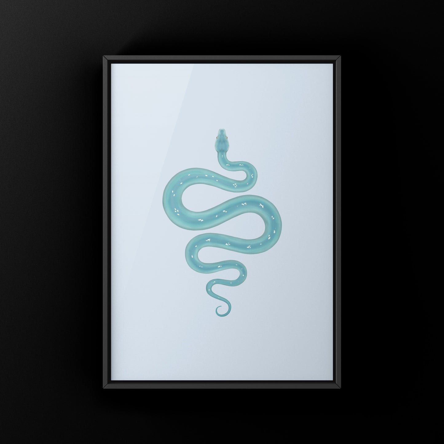 High Blue Green Tree Python art print by The Silk Ranch, showcasing vibrant Morelia viridis snake artwork on paper.