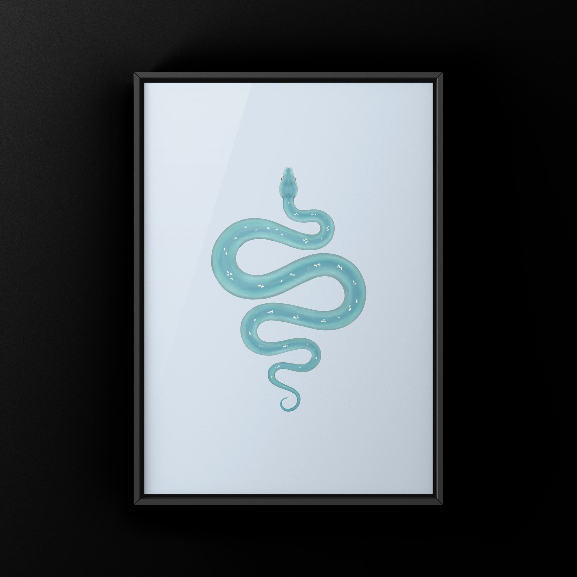 High Blue Green Tree Python art print by The Silk Ranch, showcasing vibrant Morelia viridis snake artwork on paper.