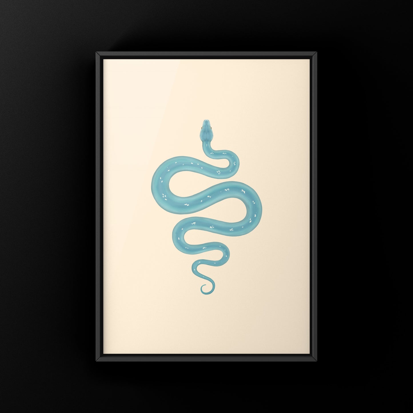 High blue and green tree python art print featuring a Morelia viridis snake, created by The Silk Ranch.