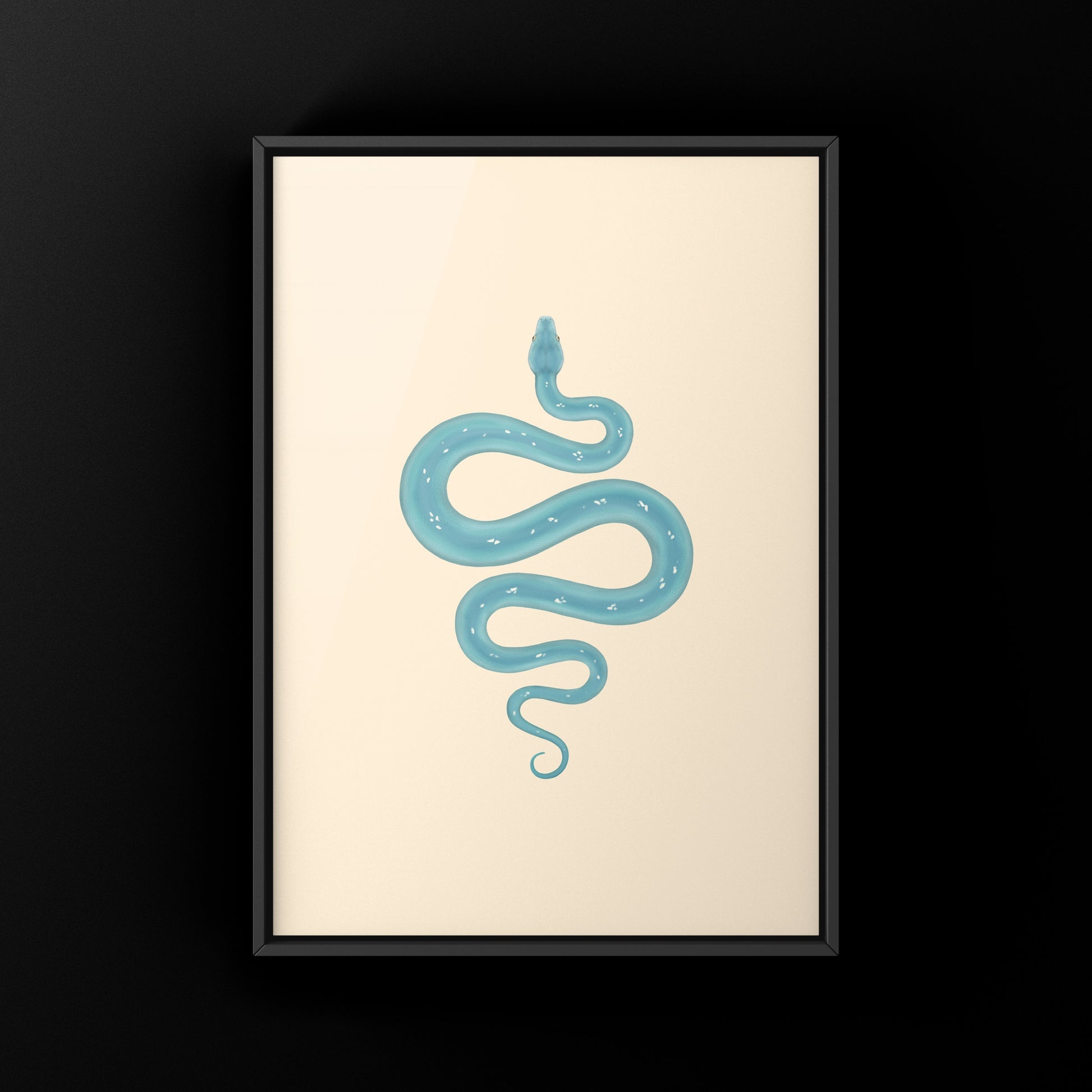 High blue and green tree python art print featuring a Morelia viridis snake, created by The Silk Ranch.
