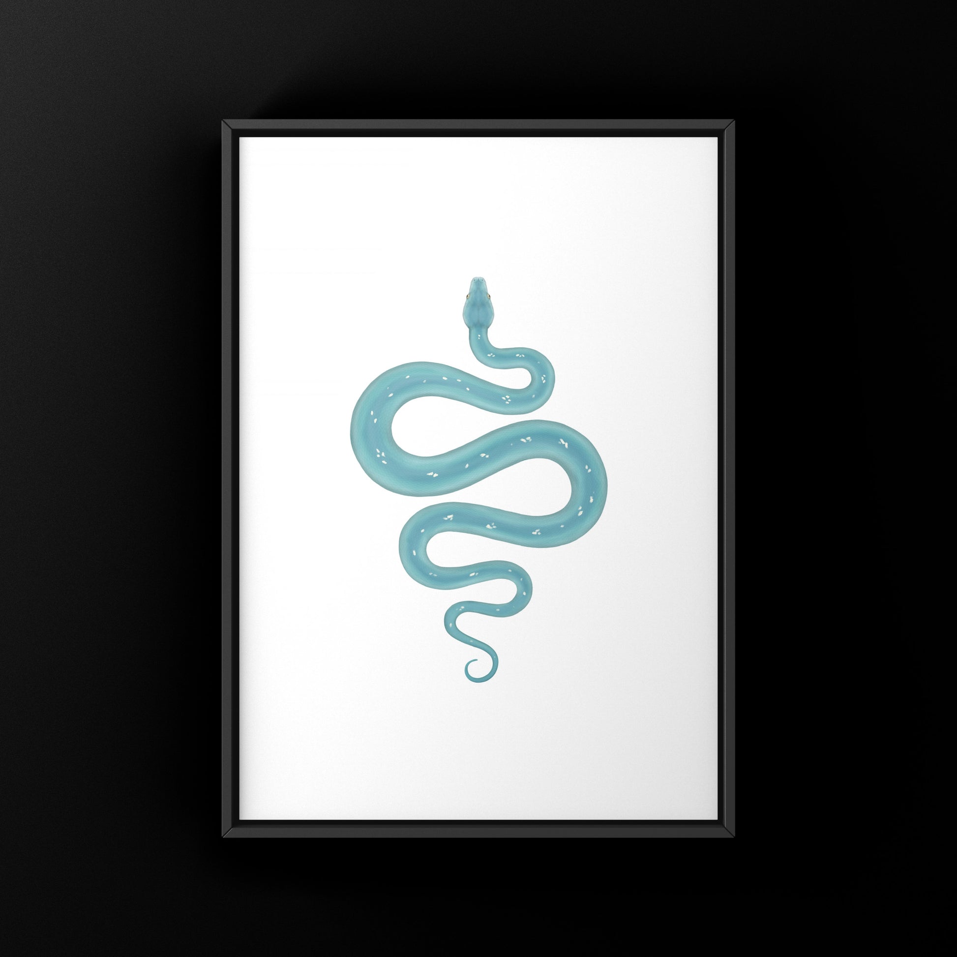 High Blue Green Tree Python art print by The Silk Ranch featuring a vibrant Morelia viridis snake illustration.