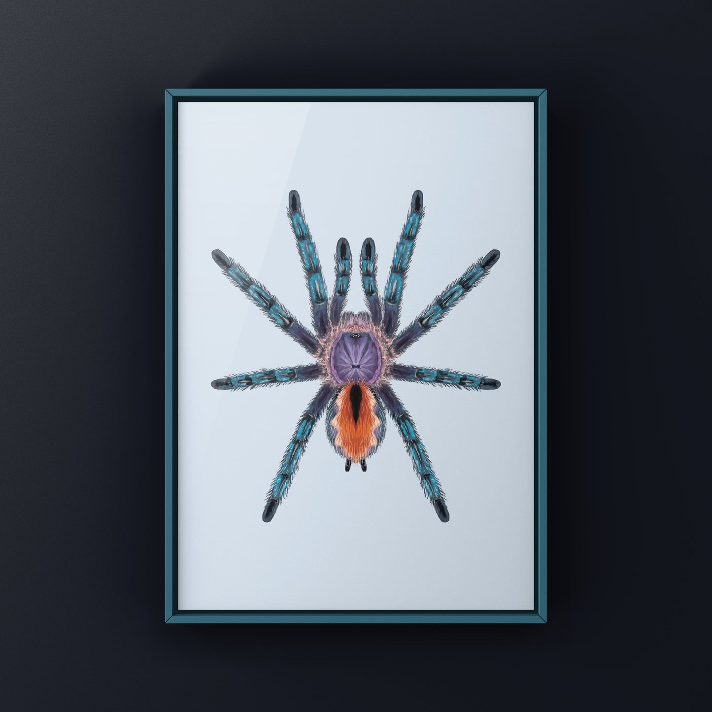 Pinktoe tarantula art print featuring a vibrant Pachistopelma bromelicola spider on a neutral background, by The Silk Ranch.