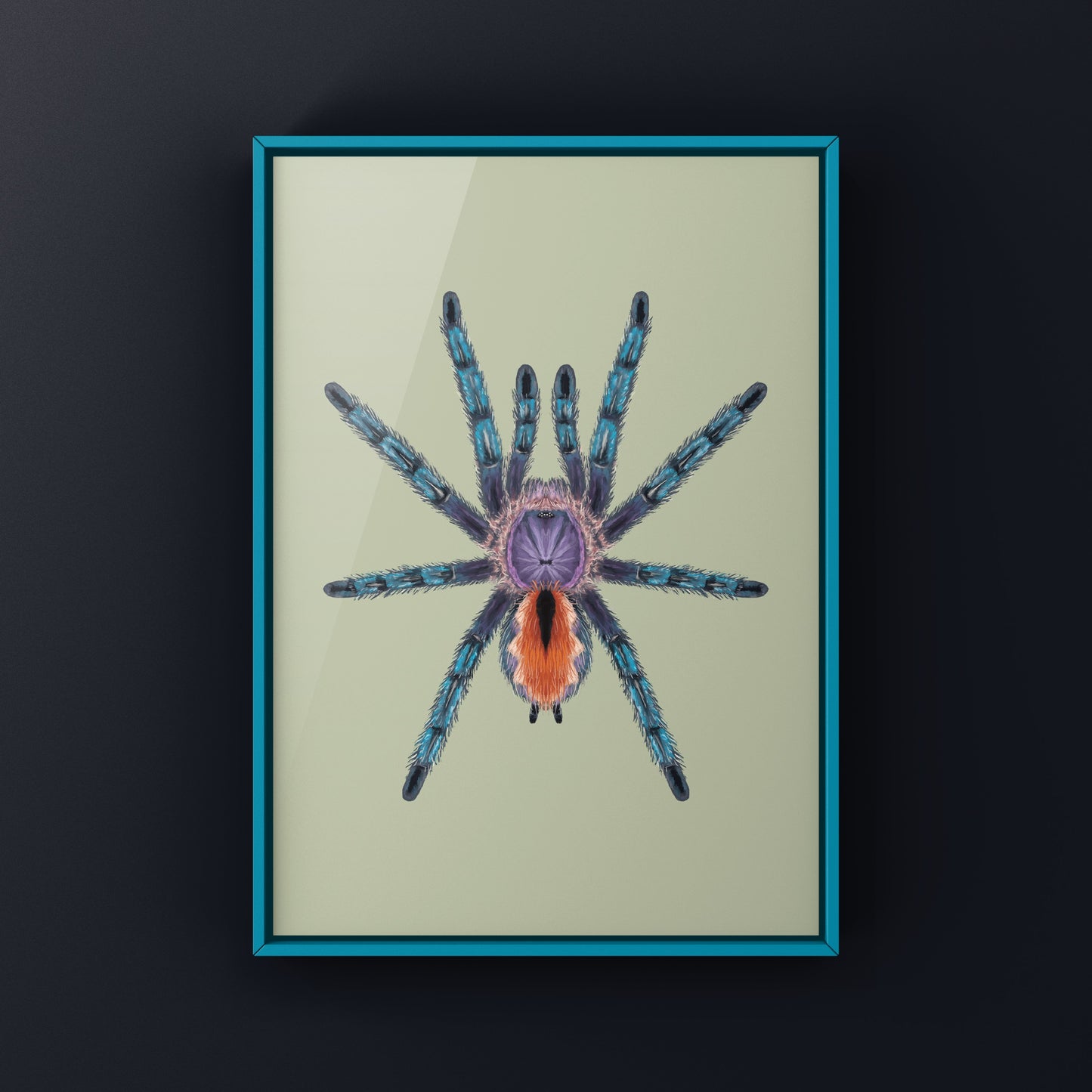 Pinktoe tarantula art print featuring a vibrant pink and brown spider from Pachistopelma bromelicola, by The Silk Ranch.