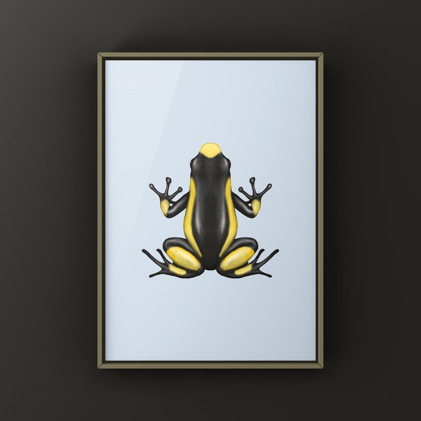 Yellow Harlequin Poison Frog art print by Saddleback, featuring vibrant colors and detailed illustration of Oophaga histrionica.