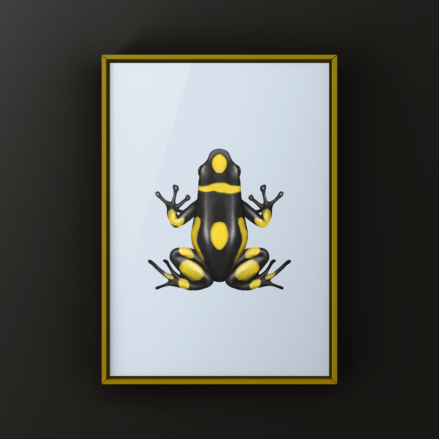 Colorful Playa de Oro Harlequin Poison Frog art print by The Silk Ranch, showcasing vibrant amphibian details and artistic design.