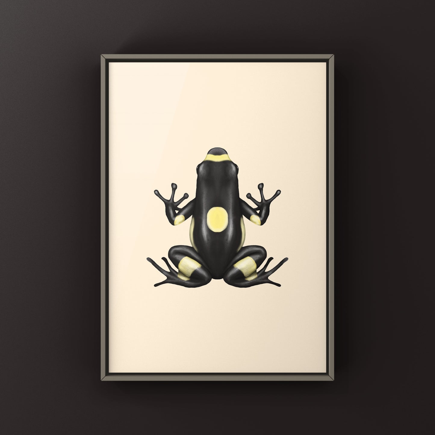 Colorful Harlequin Poison Frog art print featuring vibrant Oophaga histrionica, displayed in a natural, artistic style.