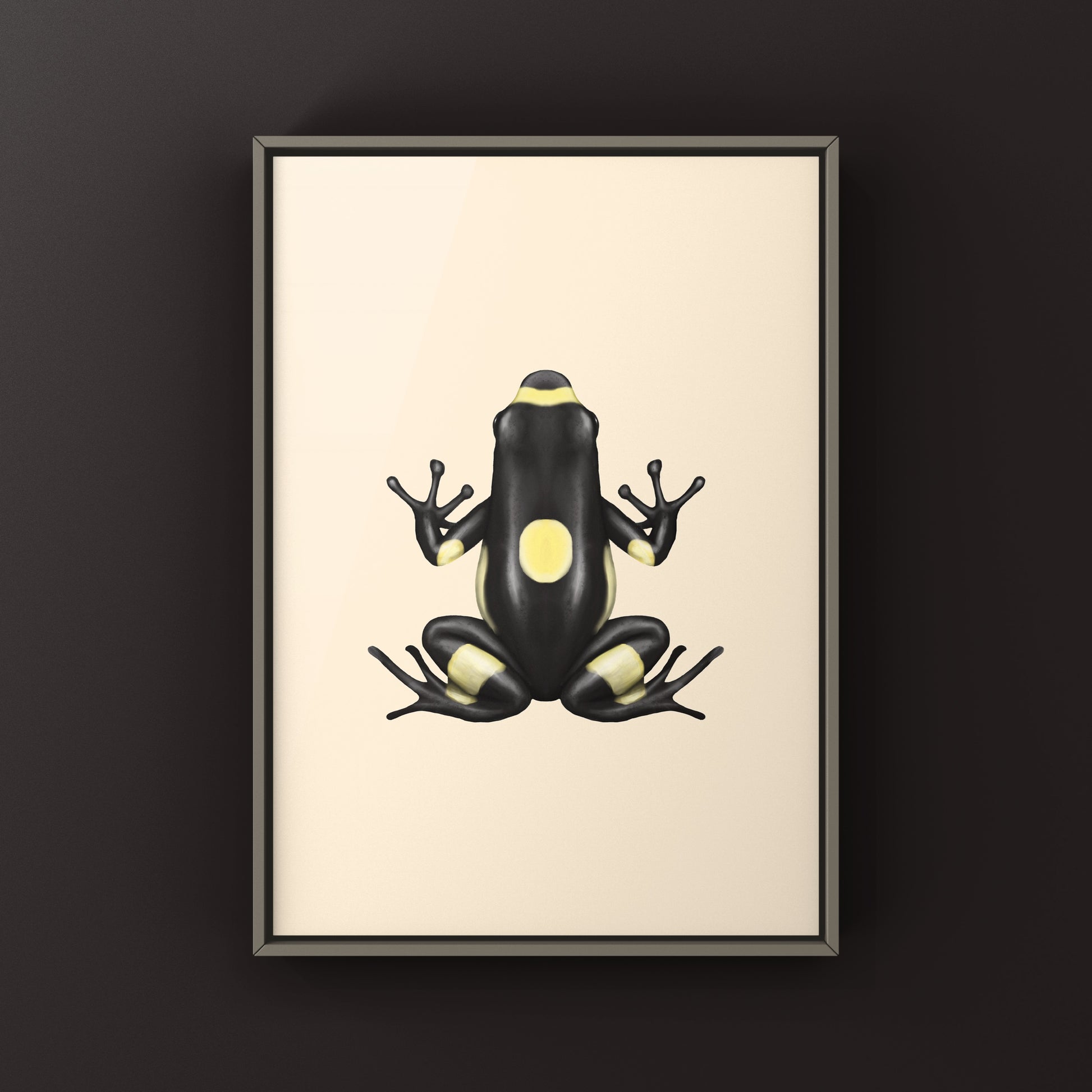 Colorful Harlequin Poison Frog art print featuring vibrant Oophaga histrionica, displayed in a natural, artistic style.