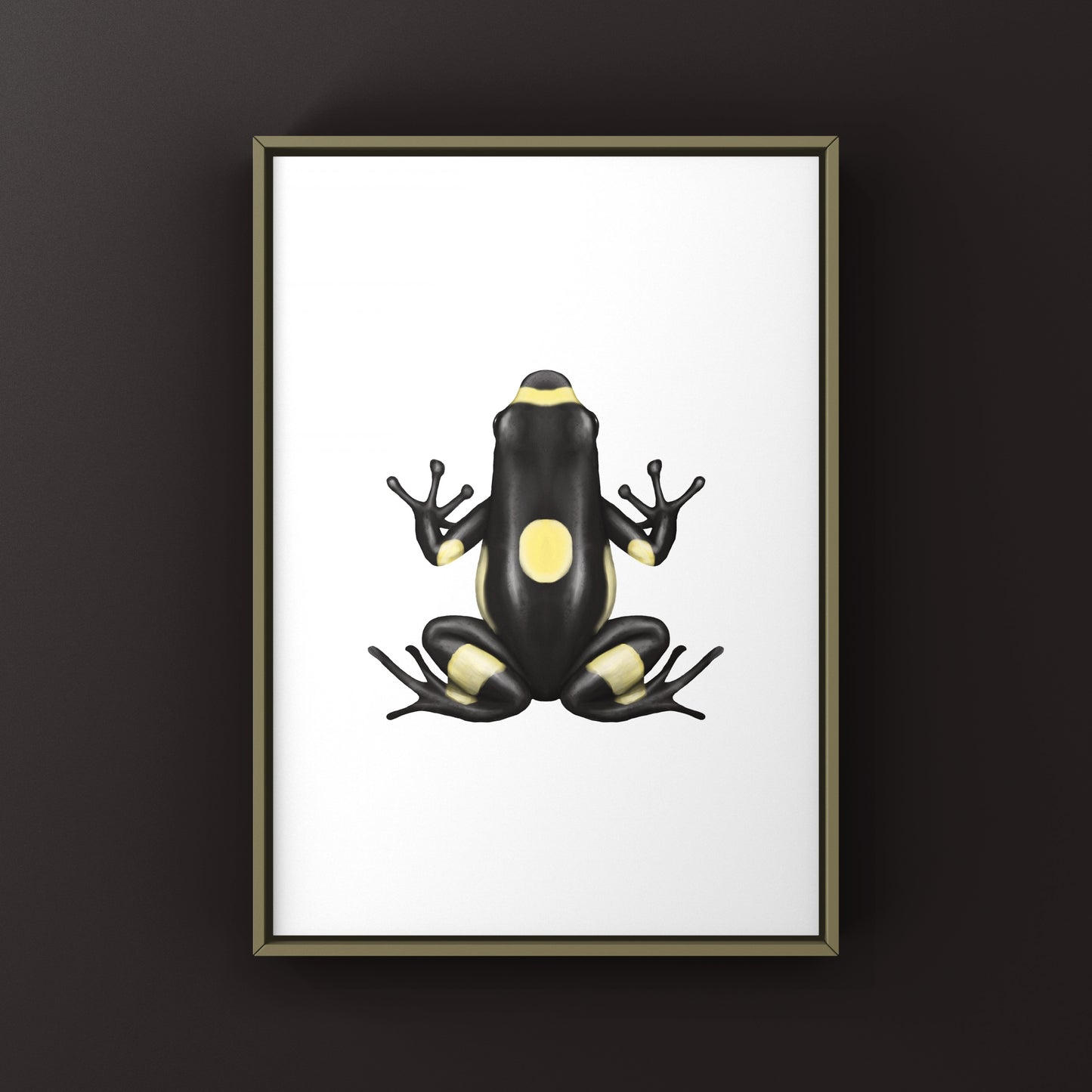 Colorful Harlequin Poison Frog art print by The Silk Ranch, showcasing vibrant Oophaga histrionica in detailed illustration.