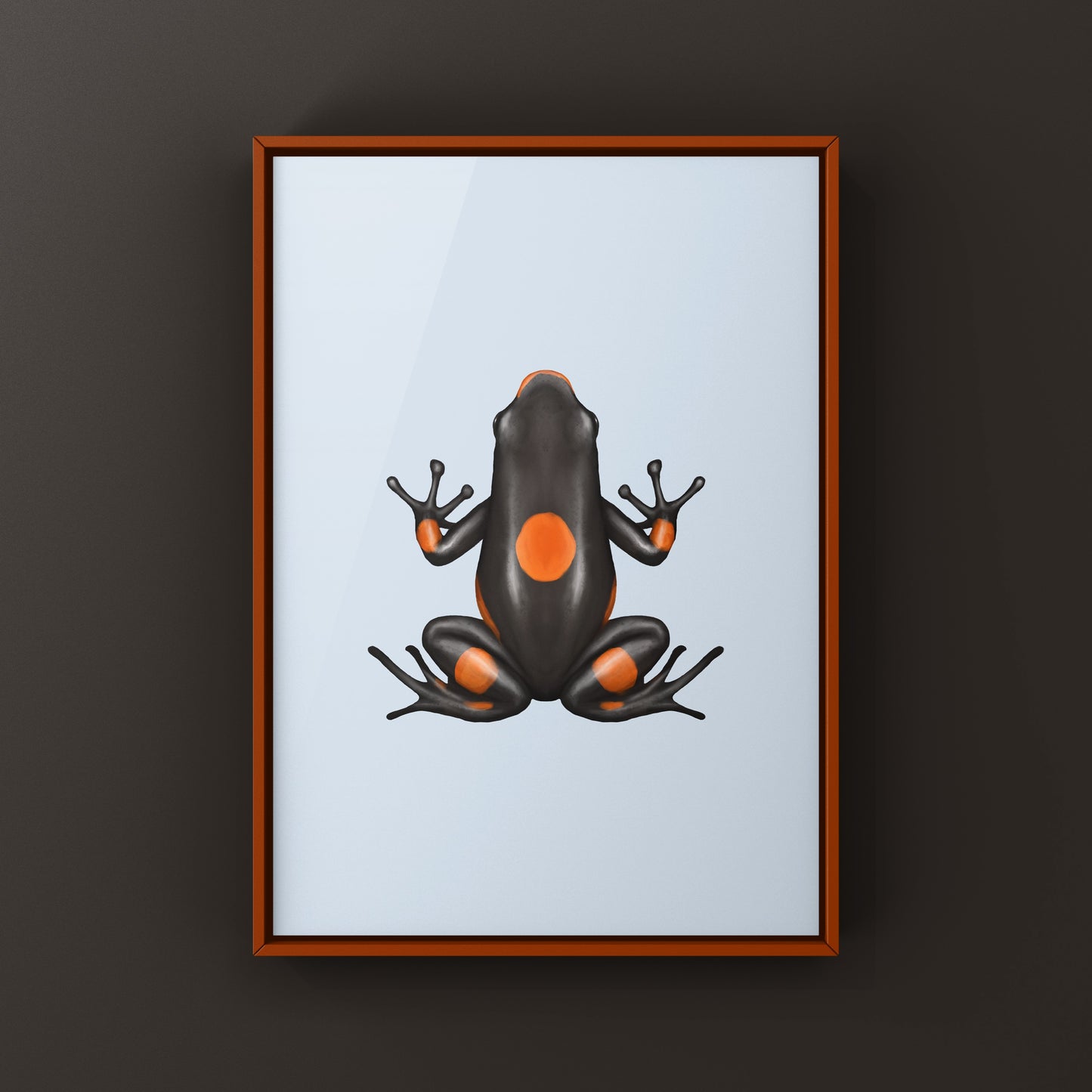 Brown Harlequin Poison Frog art print featuring vibrant colors and detailed illustration of Oophaga histrionica by The Silk Ranch