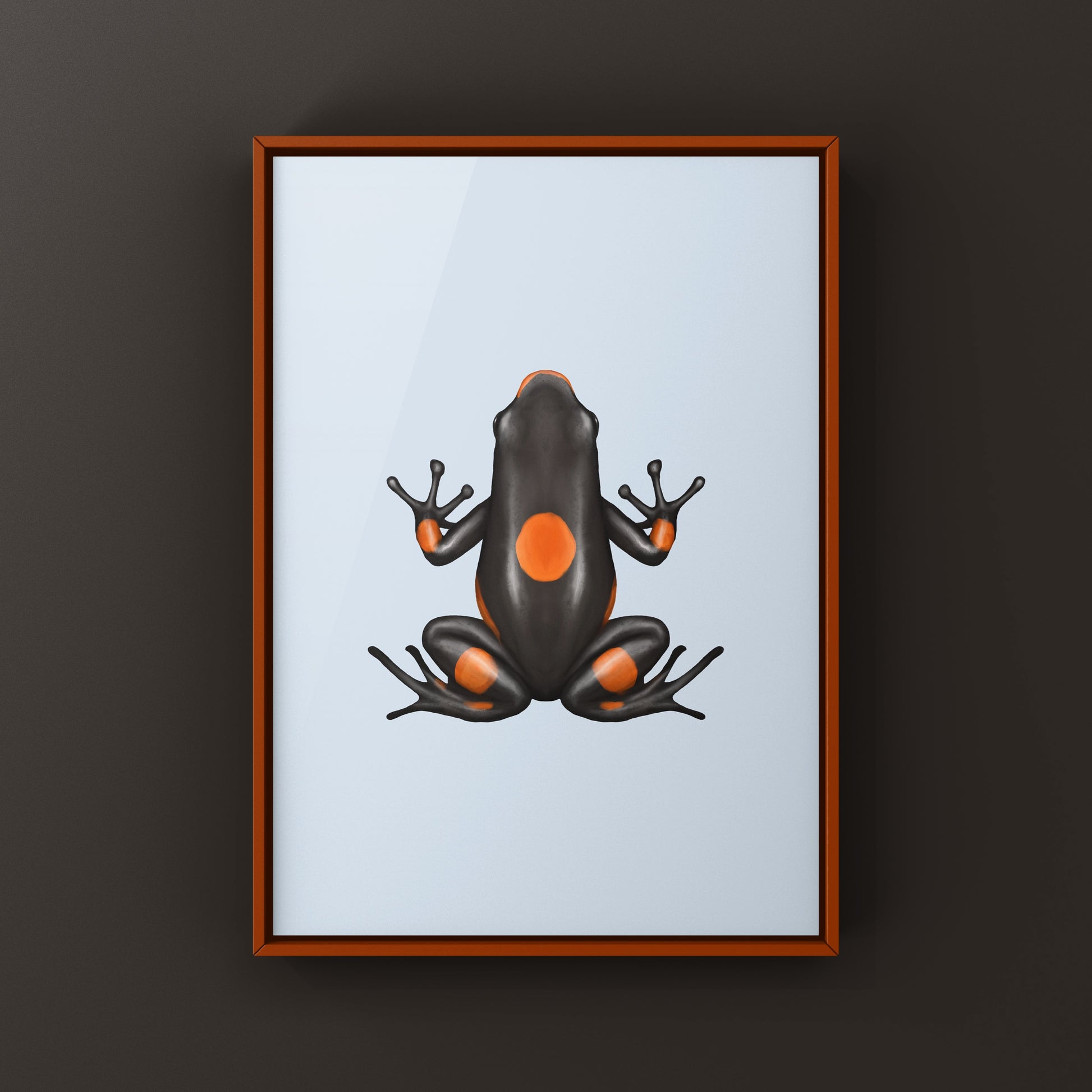 Brown Harlequin Poison Frog art print featuring vibrant colors and detailed illustration of Oophaga histrionica by The Silk Ranch