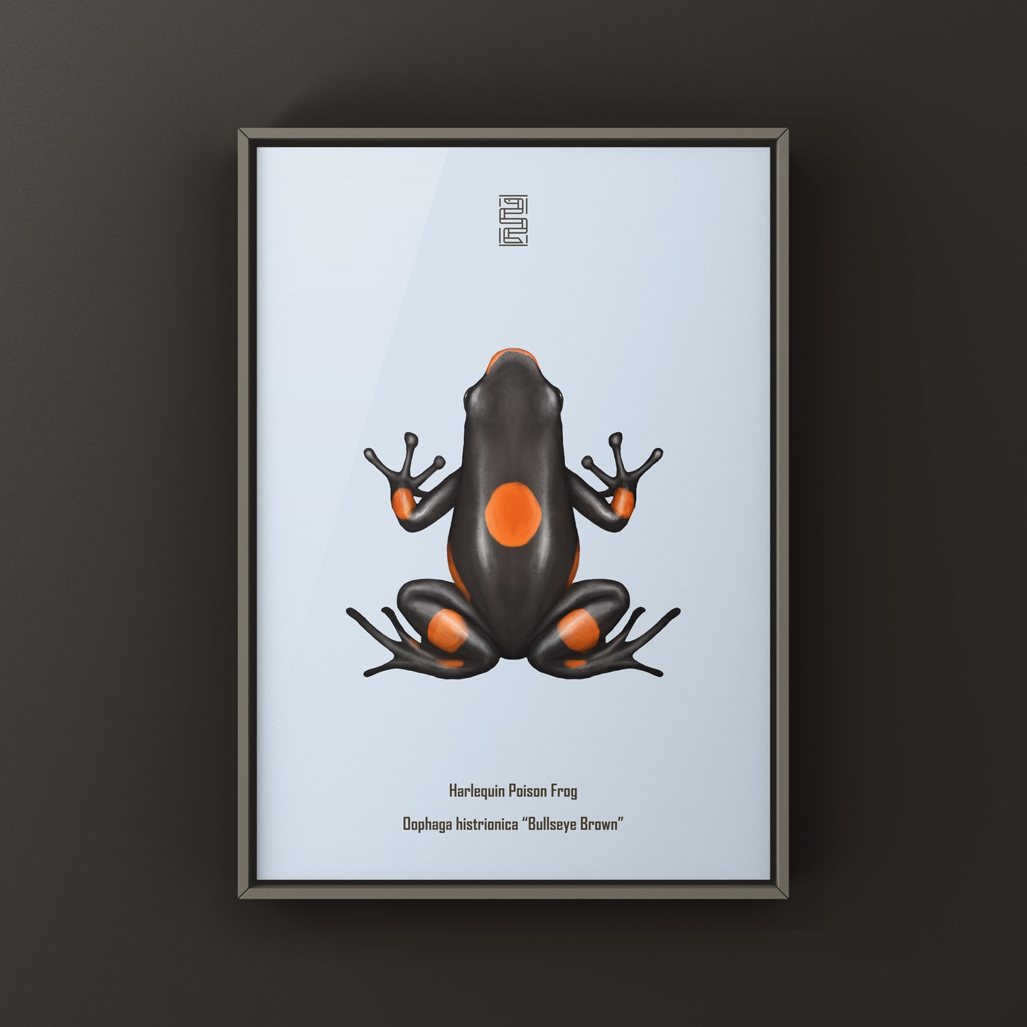 Brown Harlequin Poison Frog art print featuring vibrant colors and detailed illustration of Oophaga histrionica by The Silk Ranch