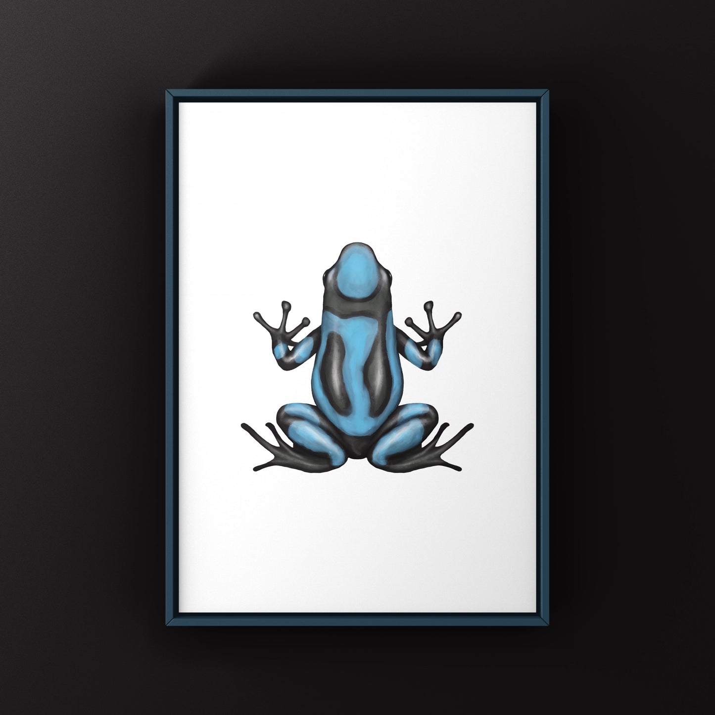 Blue Harlequin Poison Frog art print by The Silk Ranch, showcasing vibrant colors and detailed illustration of Oophaga histrionica.