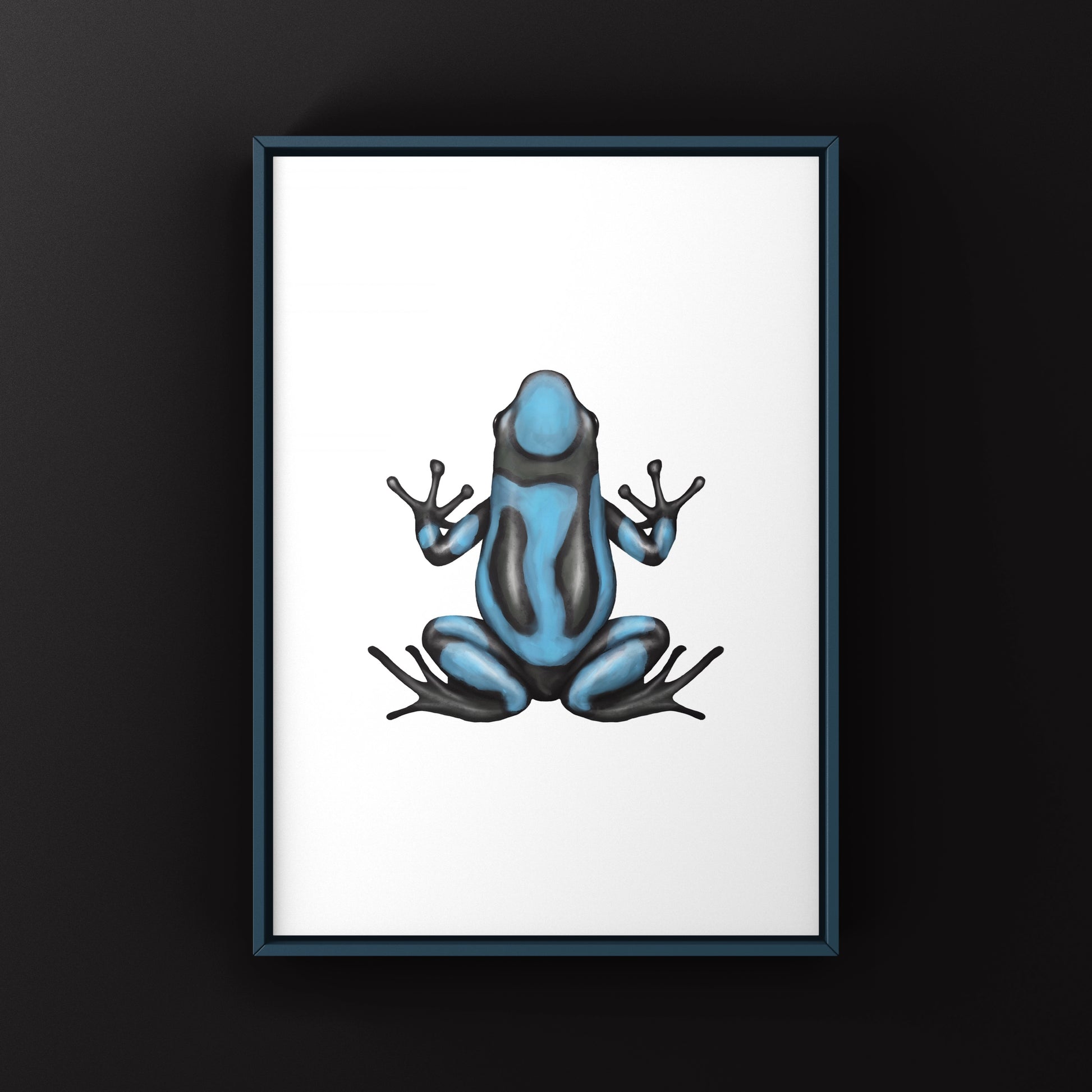 Blue Harlequin Poison Frog art print by The Silk Ranch, showcasing vibrant colors and detailed illustration of Oophaga histrionica.