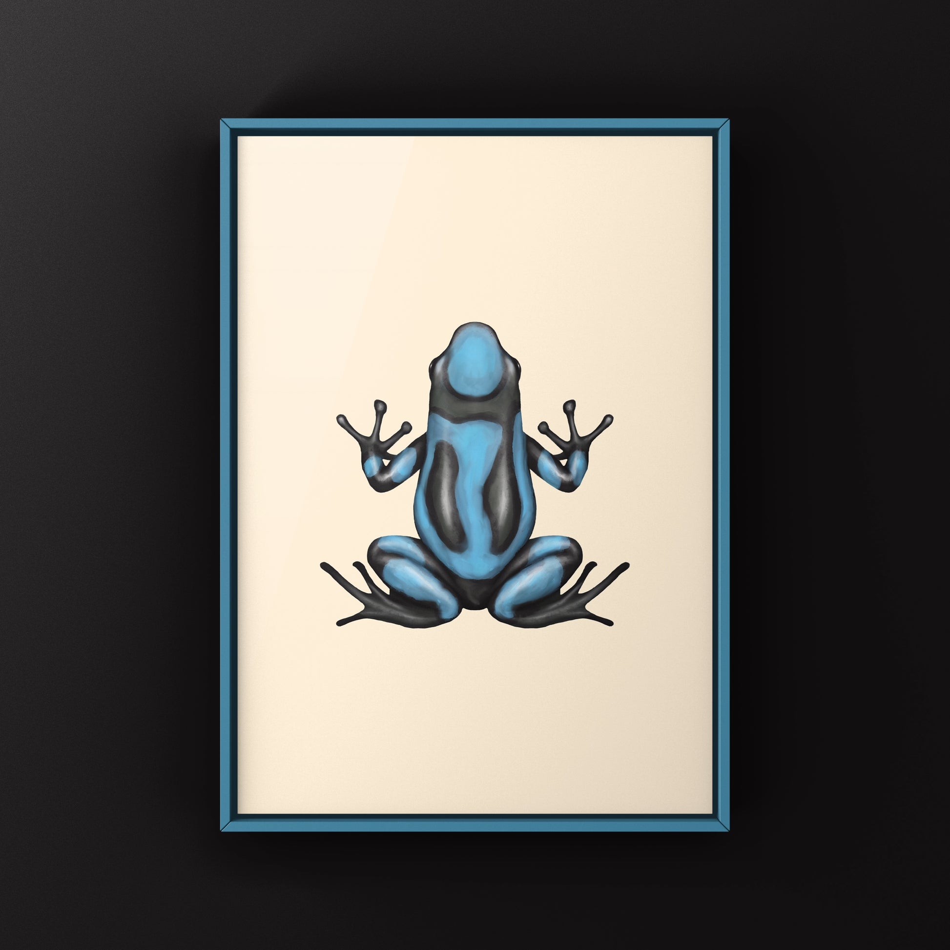 Blue Harlequin Poison Frog art print featuring vibrant Oophaga histrionica illustration on high-quality paper by The Silk Ranch