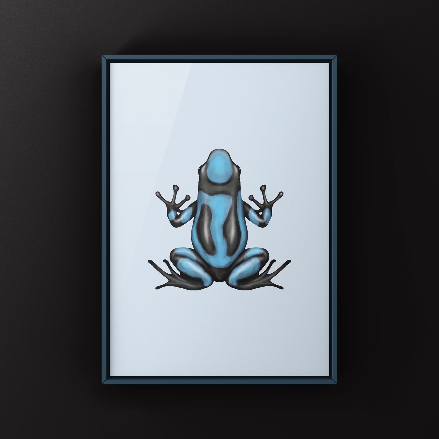 Blue Harlequin Poison Frog art print by The Silk Ranch, featuring vibrant blue and black patterned frog illustration.