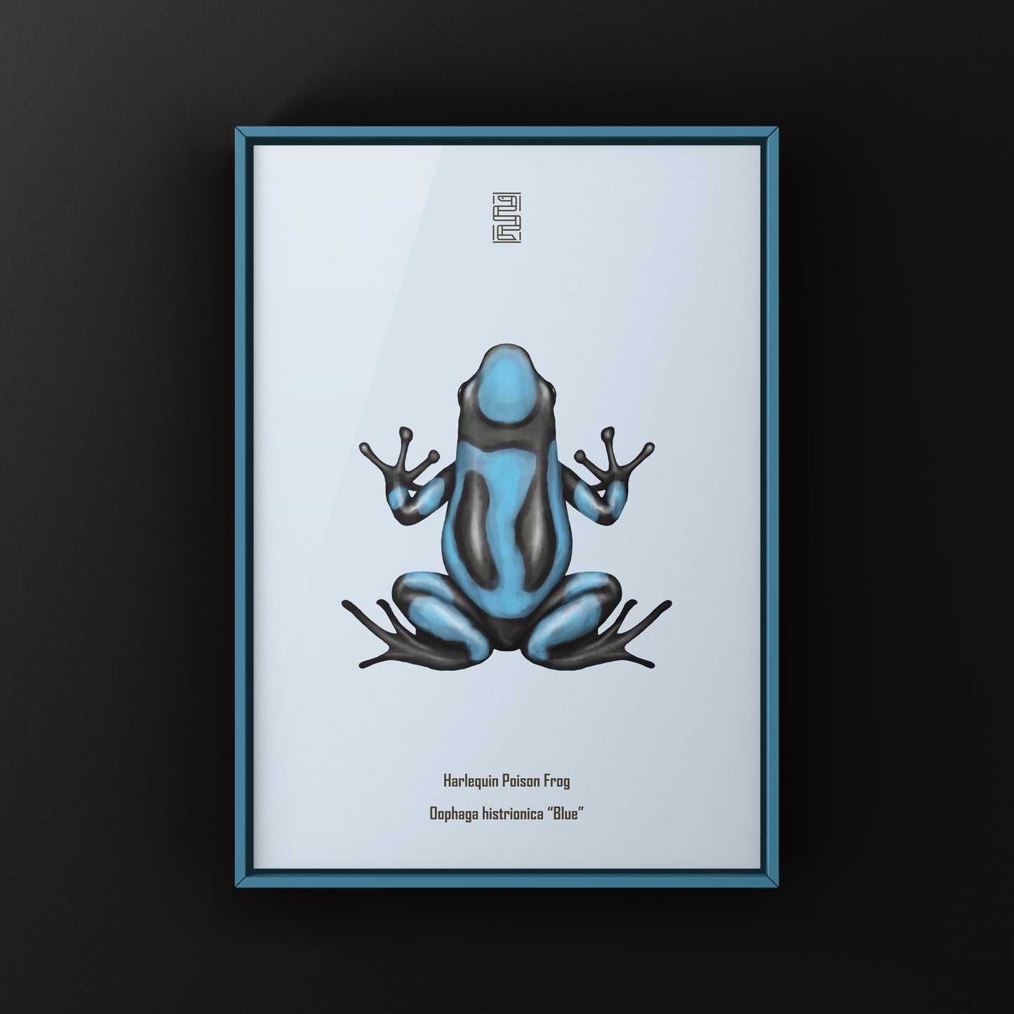 Blue Harlequin Poison Frog art print by The Silk Ranch, featuring vibrant colors and detailed depiction of Oophaga histrionica.