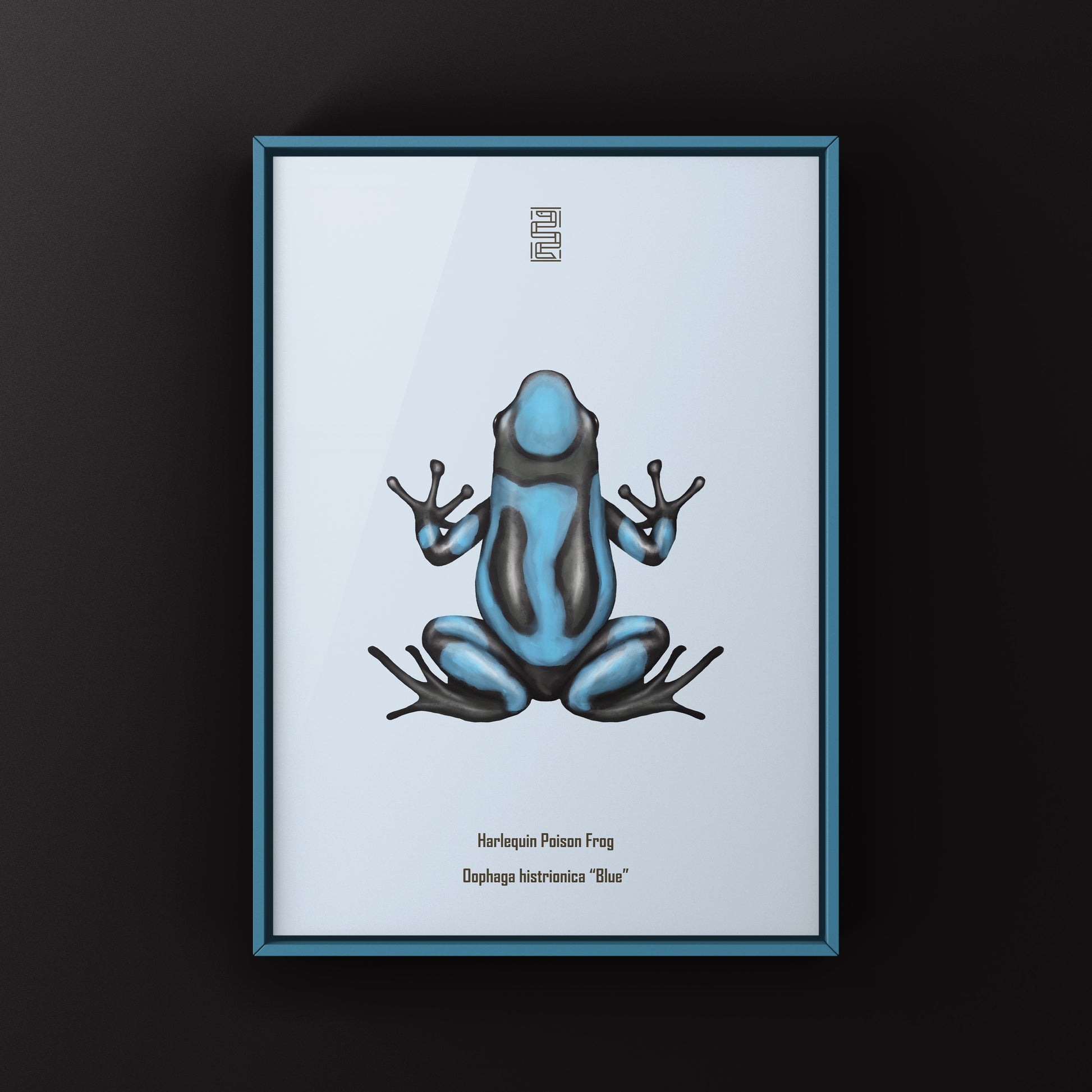 Blue Harlequin Poison Frog art print by The Silk Ranch, featuring vibrant colors and detailed depiction of Oophaga histrionica.