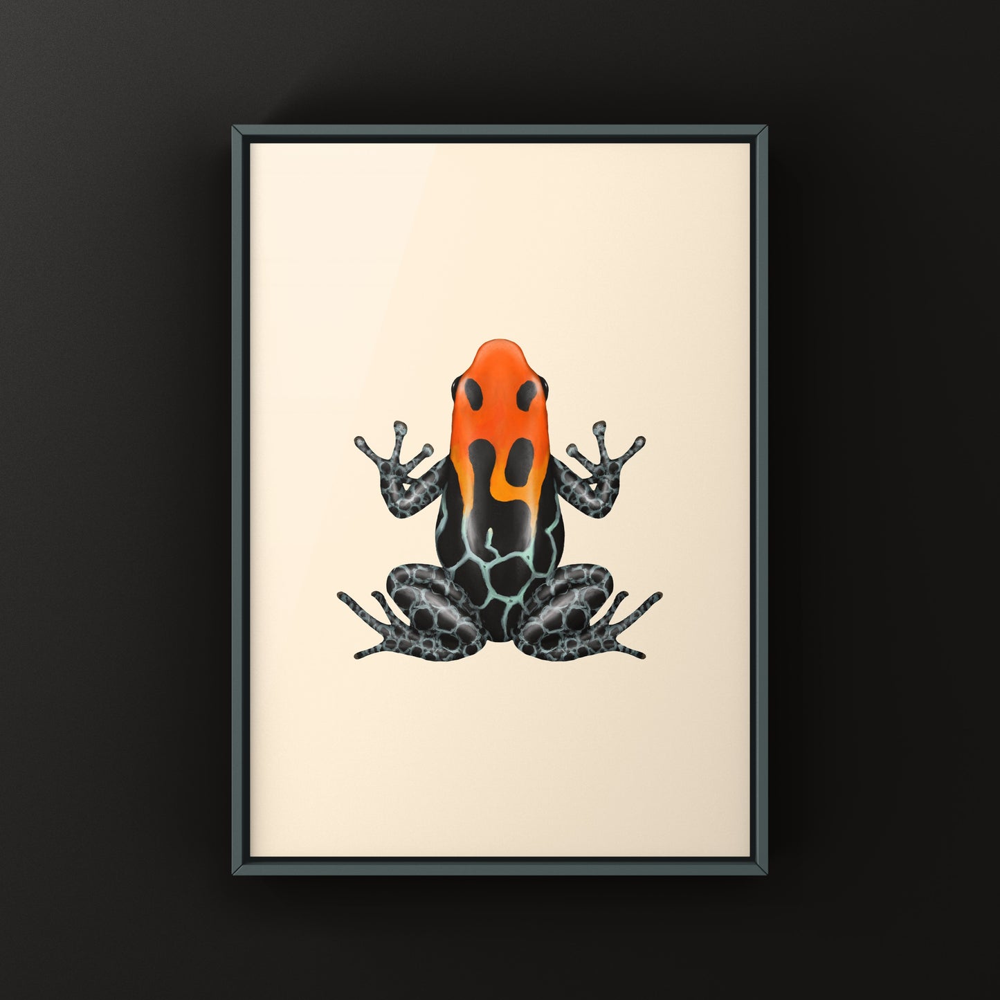 Colorful Ranitomeya amazonica poison frog art print by The Silk Ranch, showcasing vibrant Amazonian frog details.