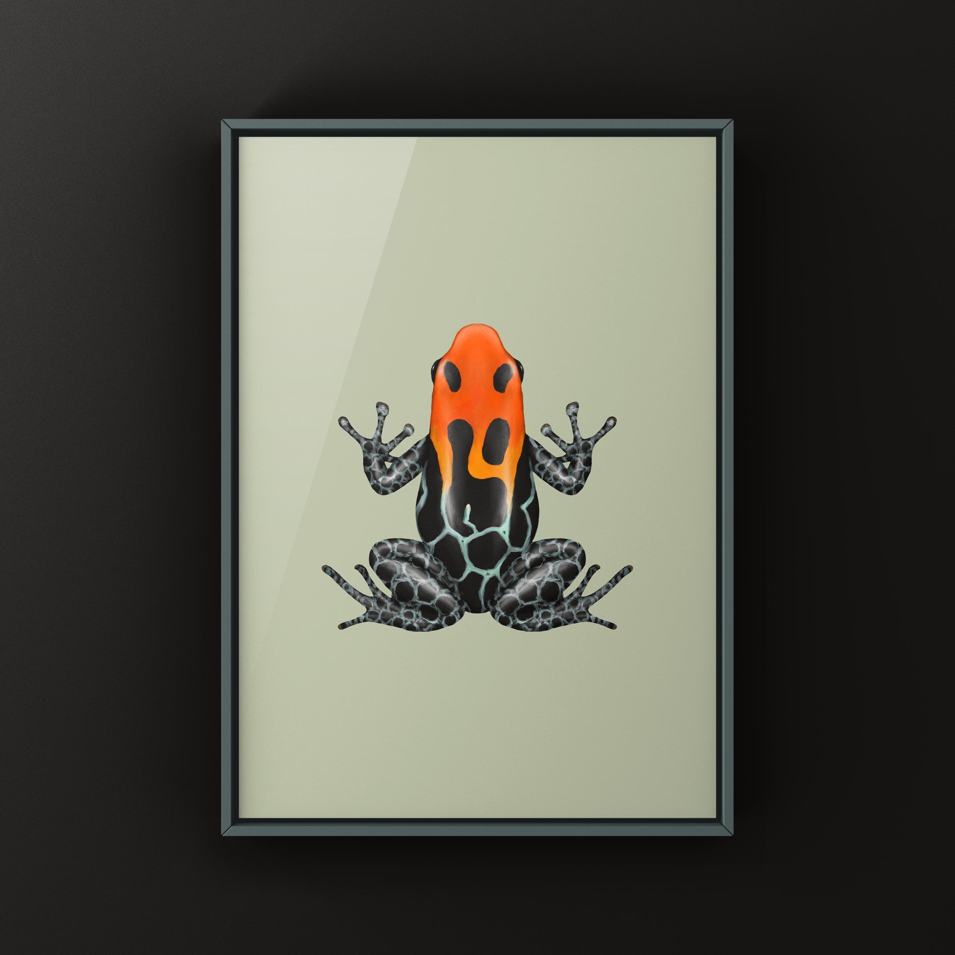 Colorful Amazonian poison frog art print featuring the Ranitomeya amazonica species by The Silk Ranch