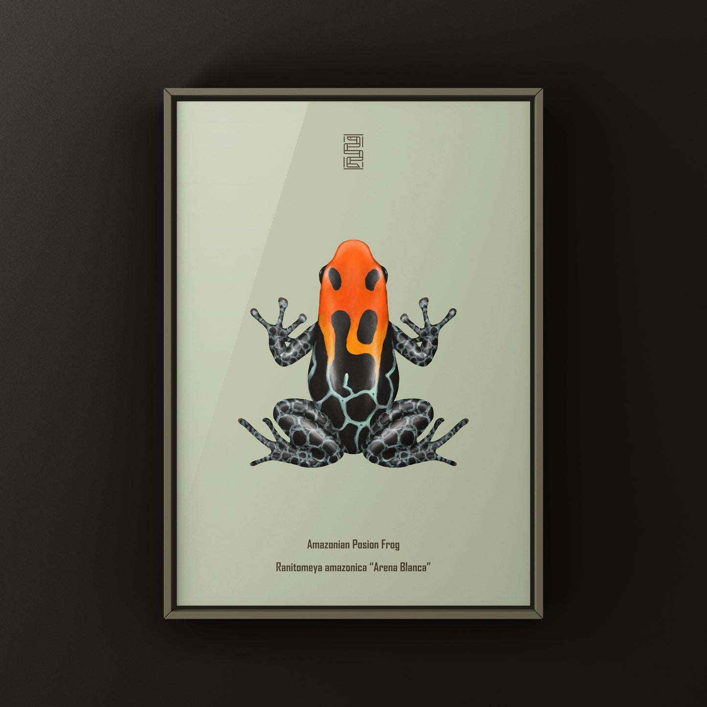 Colorful Ranitomeya amazonica poison frog art print by The Silk Ranch featuring vibrant jungle hues and detailed tropical rainforest imagery.
