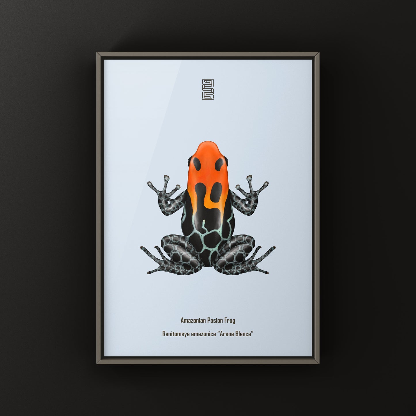 Colorful Ranitomeya amazonica poison frog art print by The Silk Ranch showing vibrant green and orange patterns on a white background.
