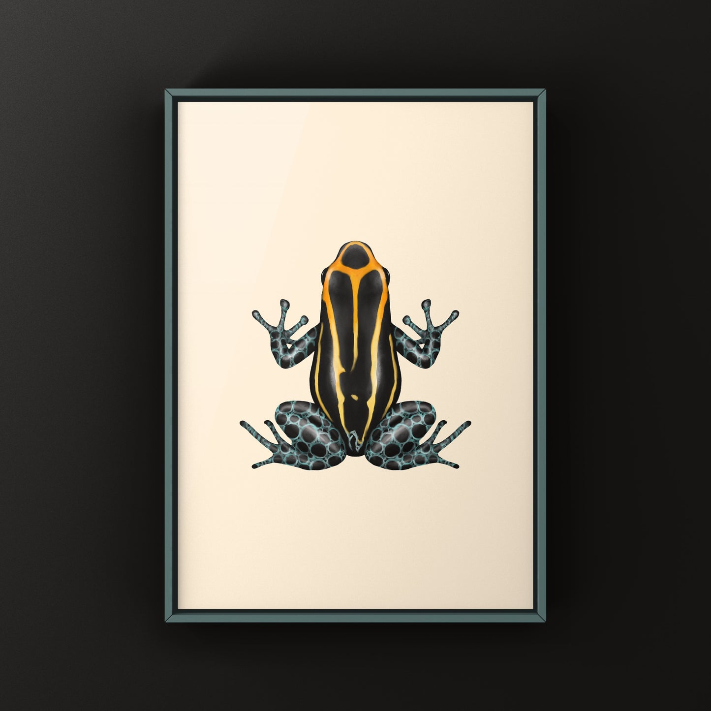 Blackwater Amazonian Poison Frog art print featuring vibrant Ranitomeya amazonica colors, displayed on a neutral background.