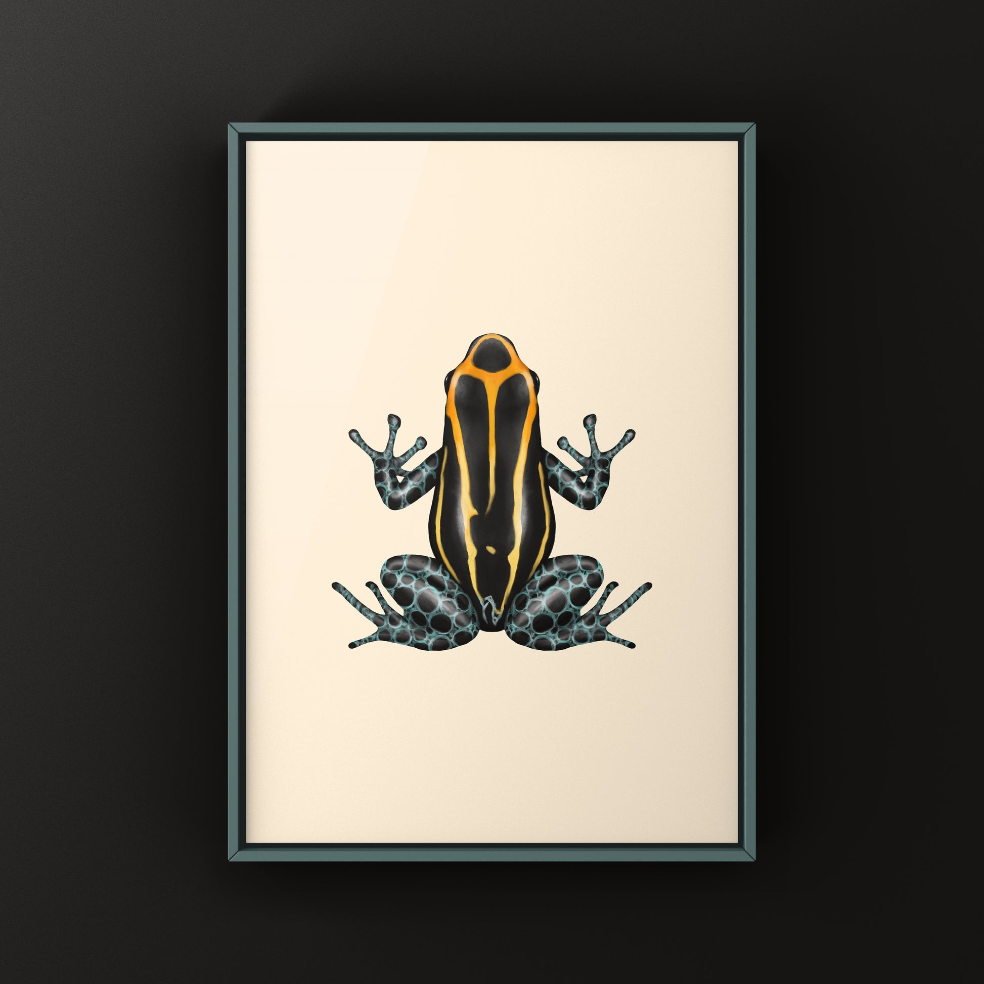 Blackwater Amazonian Poison Frog art print featuring vibrant Ranitomeya amazonica colors, displayed on a neutral background.