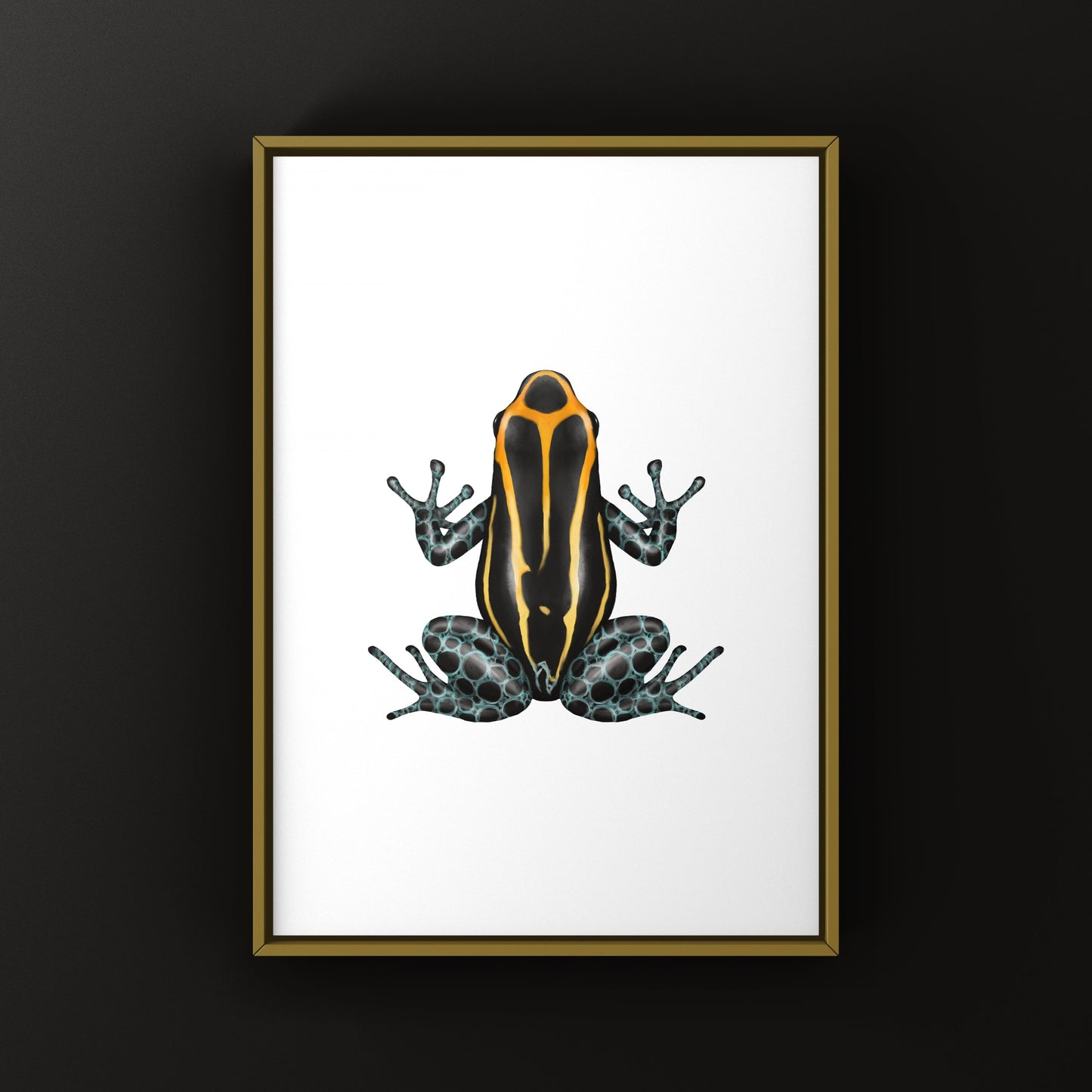 Blackwater Amazonian Poison Frog art print featuring vibrant Ranitomeya amazonica colors and detailed illustration by The Silk Ranch.
