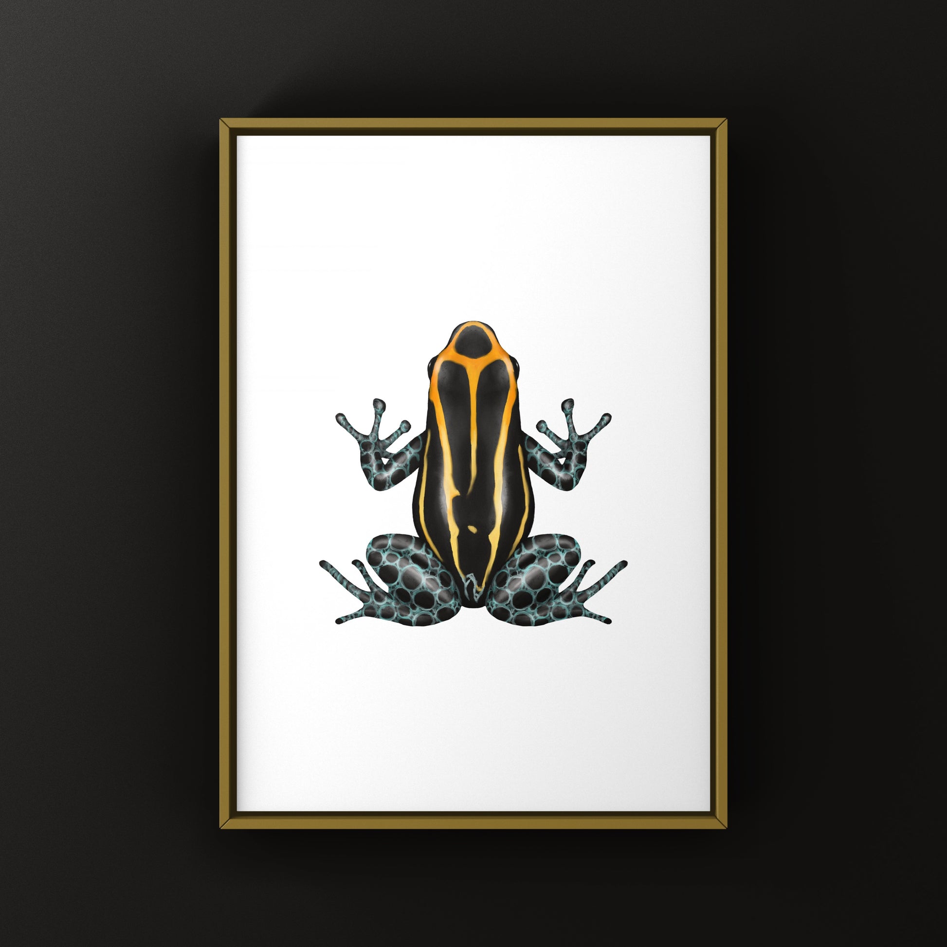 Blackwater Amazonian Poison Frog art print featuring vibrant Ranitomeya amazonica colors and detailed illustration by The Silk Ranch.