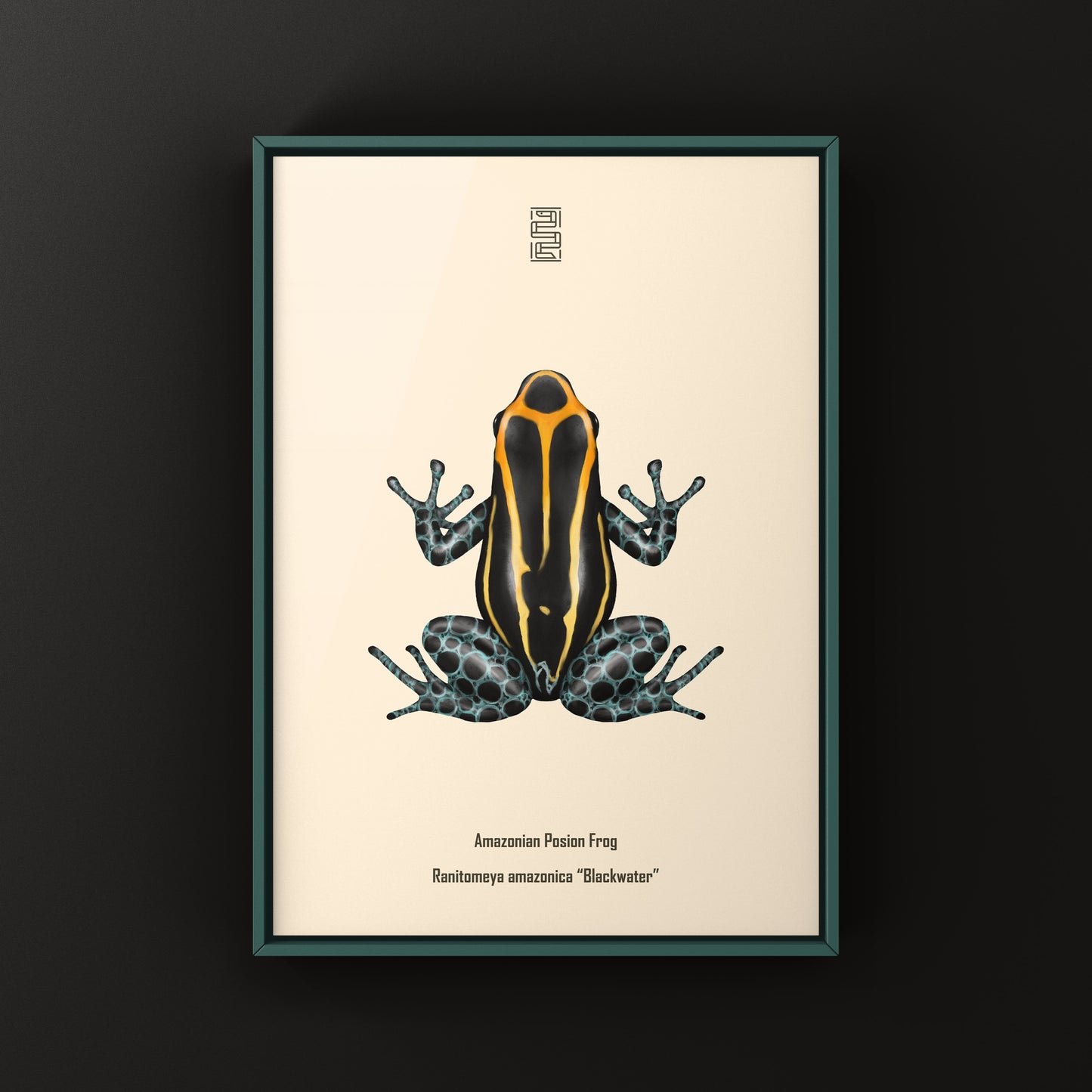 Blackwater Amazonian Poison Frog art print by The Silk Ranch, featuring colorful Ranitomeya amazonica on vibrant jungle background.