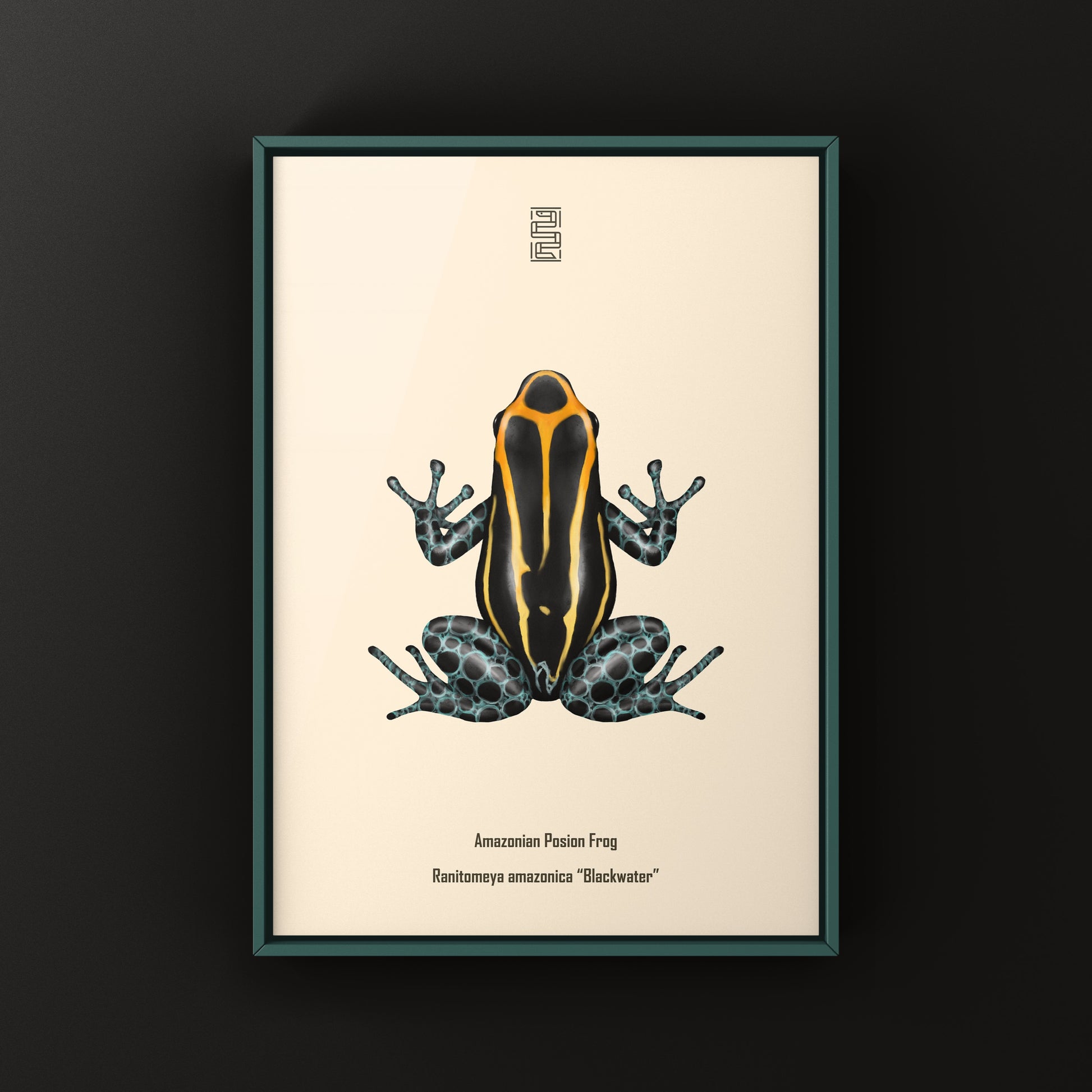 Blackwater Amazonian Poison Frog art print by The Silk Ranch, featuring colorful Ranitomeya amazonica on vibrant jungle background.
