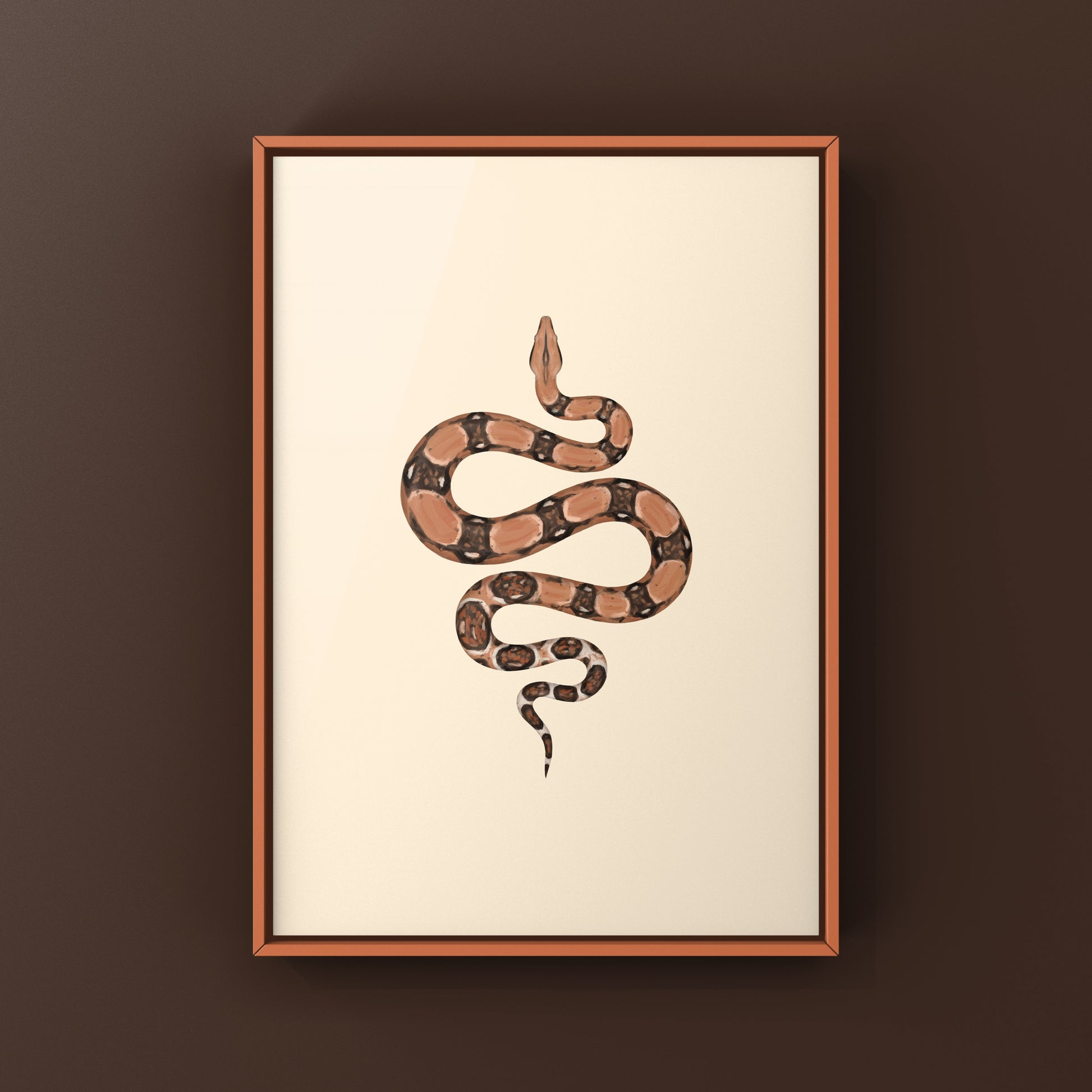 Colorful art print of a Blood Colombian Red Tail Boa (Boa imperator) by The Silk Ranch, showcasing vibrant snake details.