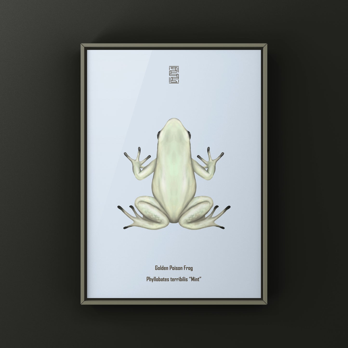 Mint Golden Poison Frog art print by The Silk Ranch showing vibrant Phyllobates terribilis on a white background.