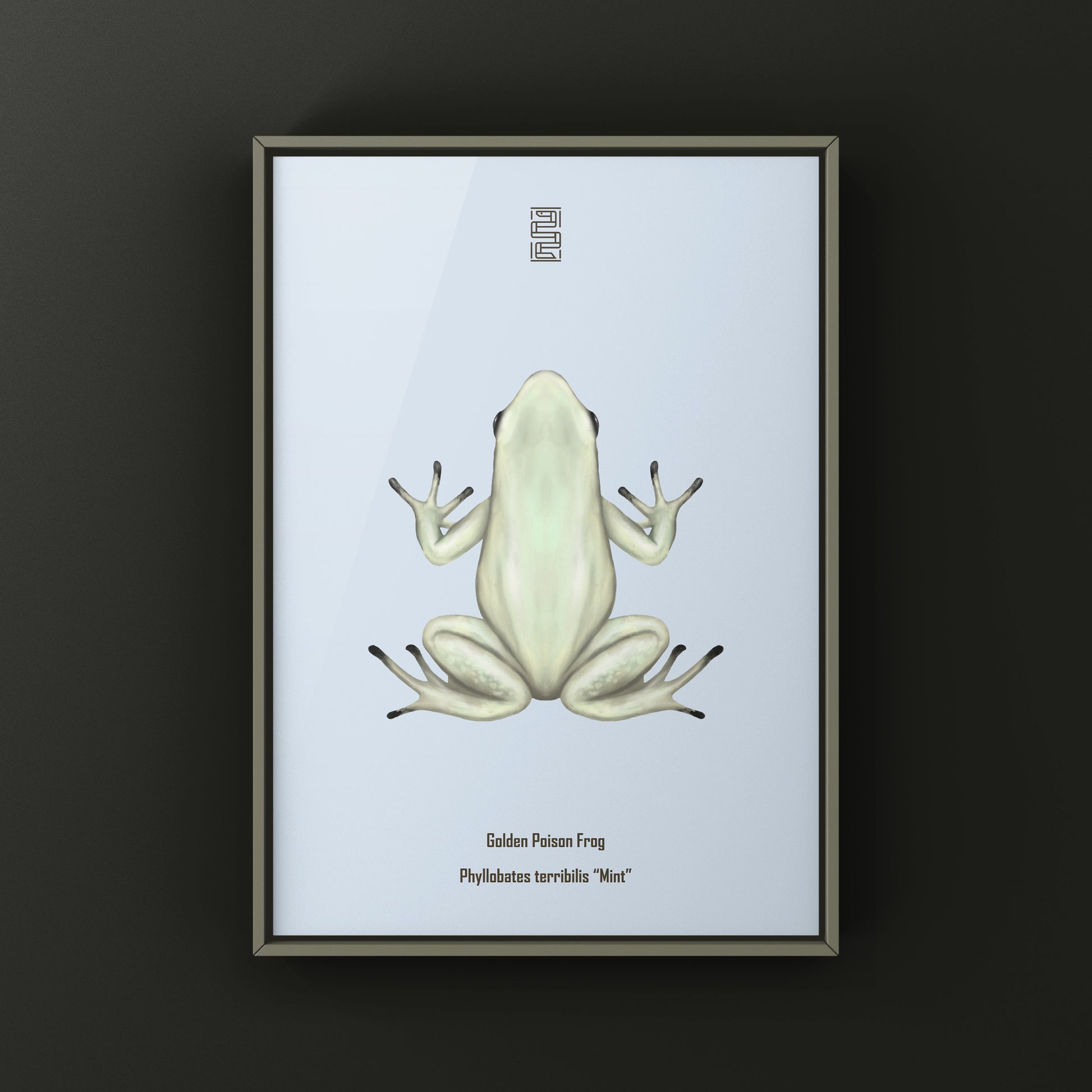 Mint Golden Poison Frog art print by The Silk Ranch showing vibrant Phyllobates terribilis on a white background.