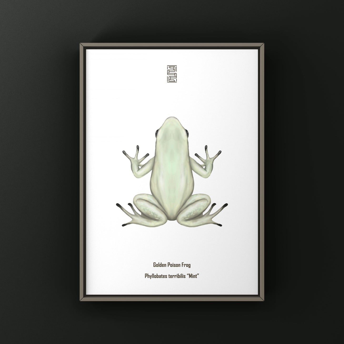 Mint golden poison frog art print by The Silk Ranch, showcasing vibrant Phyllobates terribilis illustration on high-quality paper.