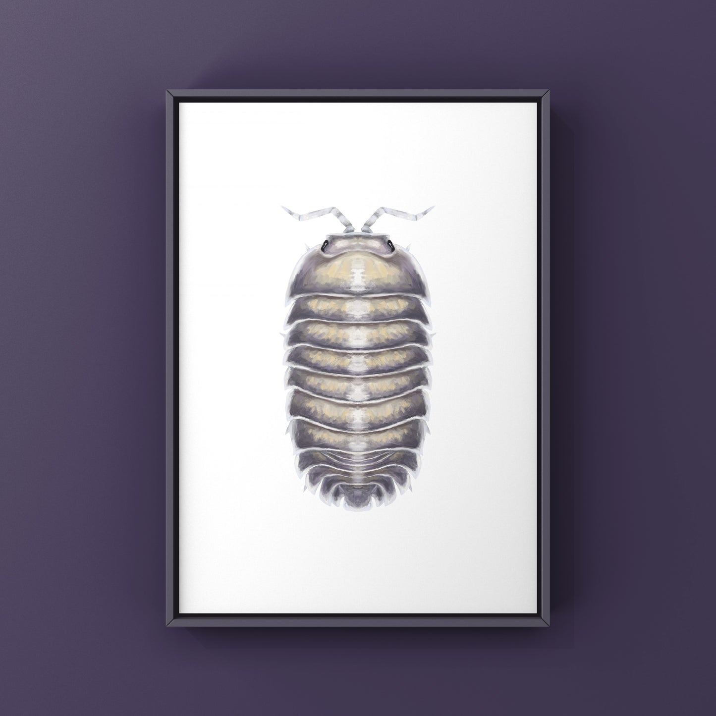 Purple Ghost isopod art print featuring Nesodillo arcangelii, showcasing detailed purple ghost isopod illustration by The Silk Ranch.